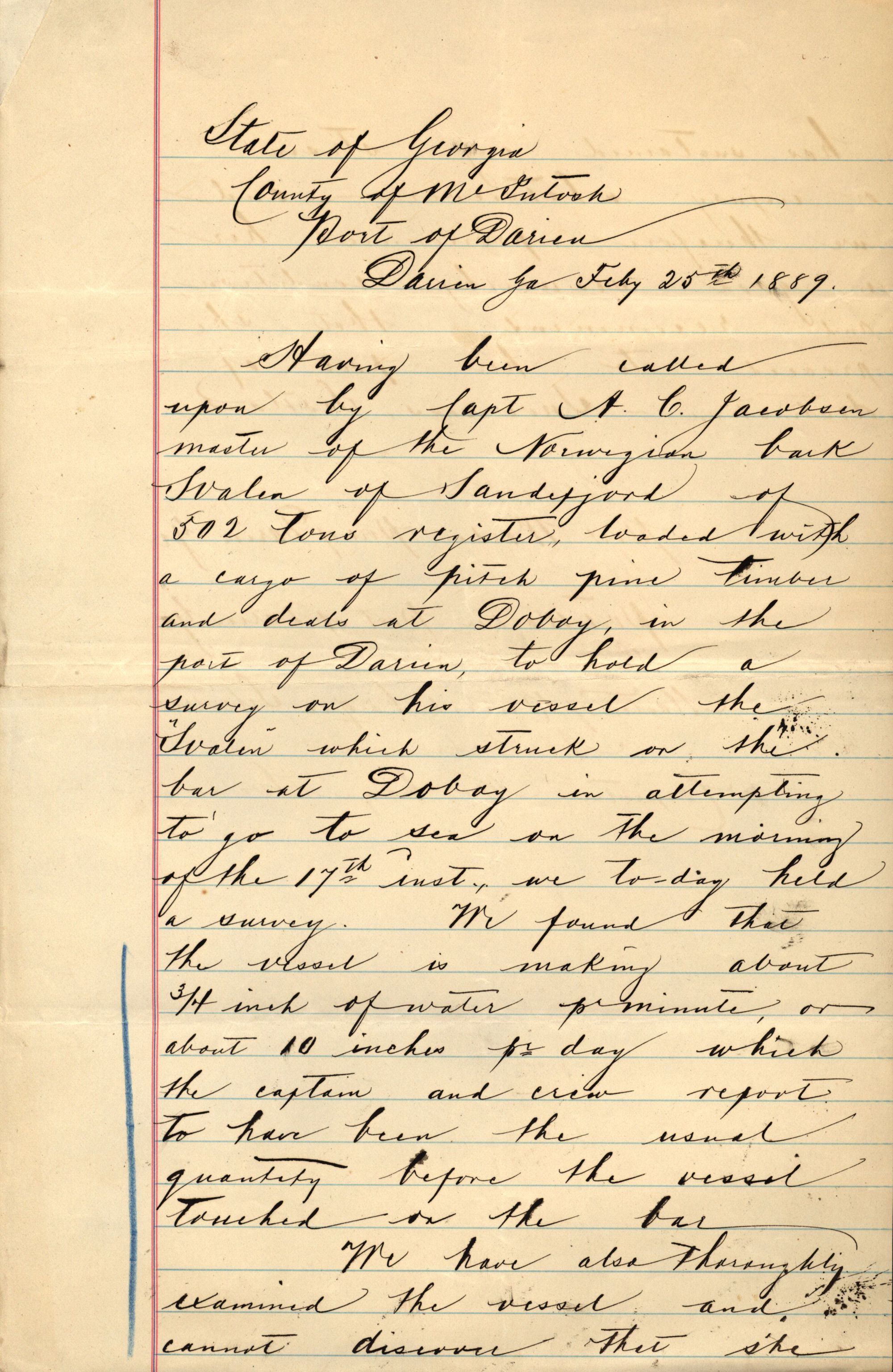 Pa 63 - Østlandske skibsassuranceforening, VEMU/A-1079/G/Ga/L0024/0003: Havaridokumenter / Marrycat, Oscar, Marie, Hurtig, Svalen, Anna, 1889, s. 26