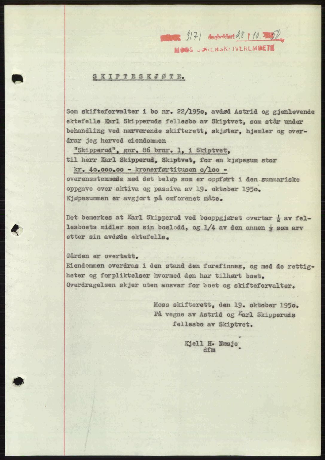 Moss sorenskriveri, SAO/A-10168: Pantebok nr. A2, 1947-1950, Dagboknr: 3171/1950
