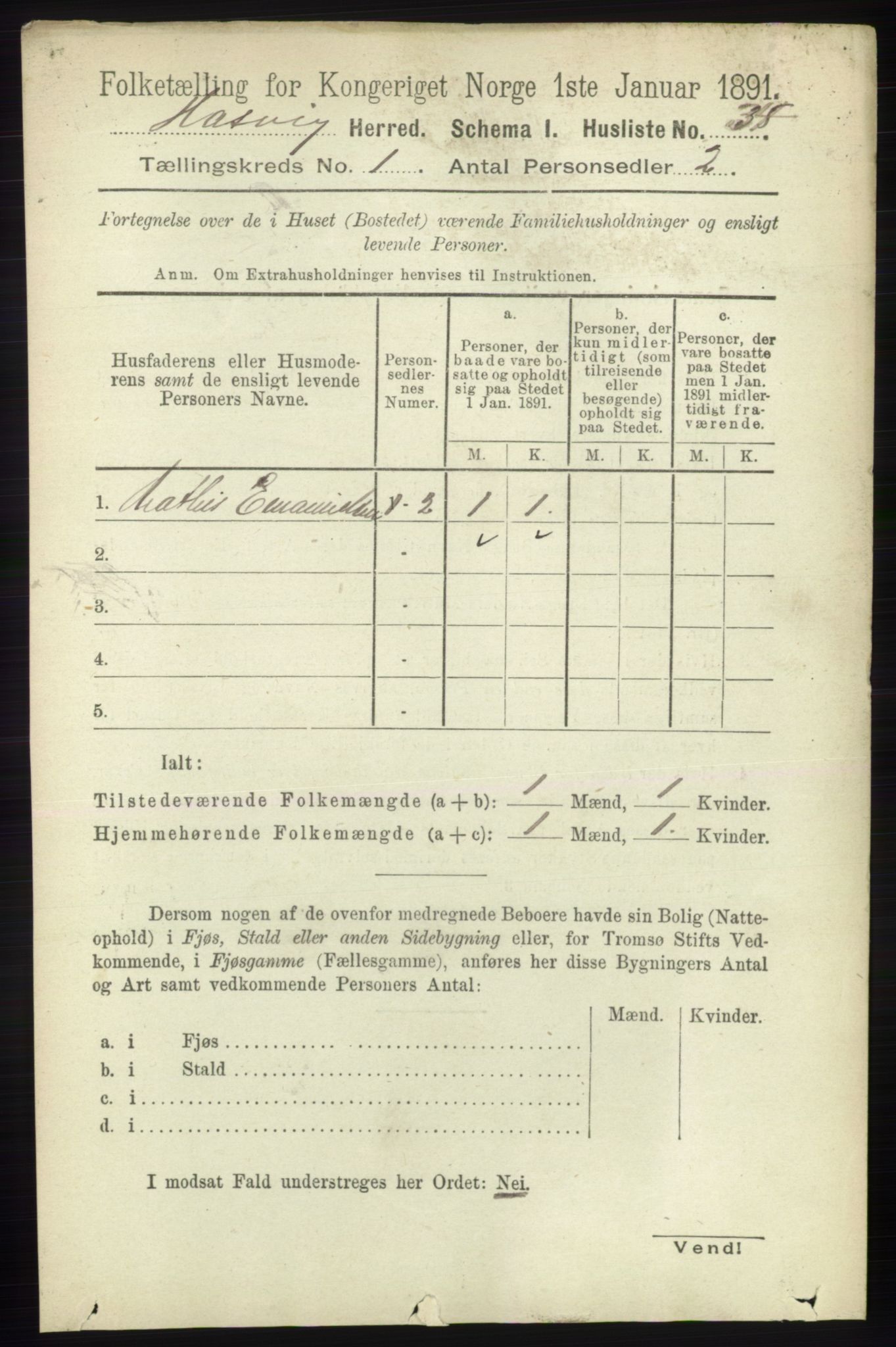 RA, Folketelling 1891 for 2015 Hasvik herred, 1891, s. 54