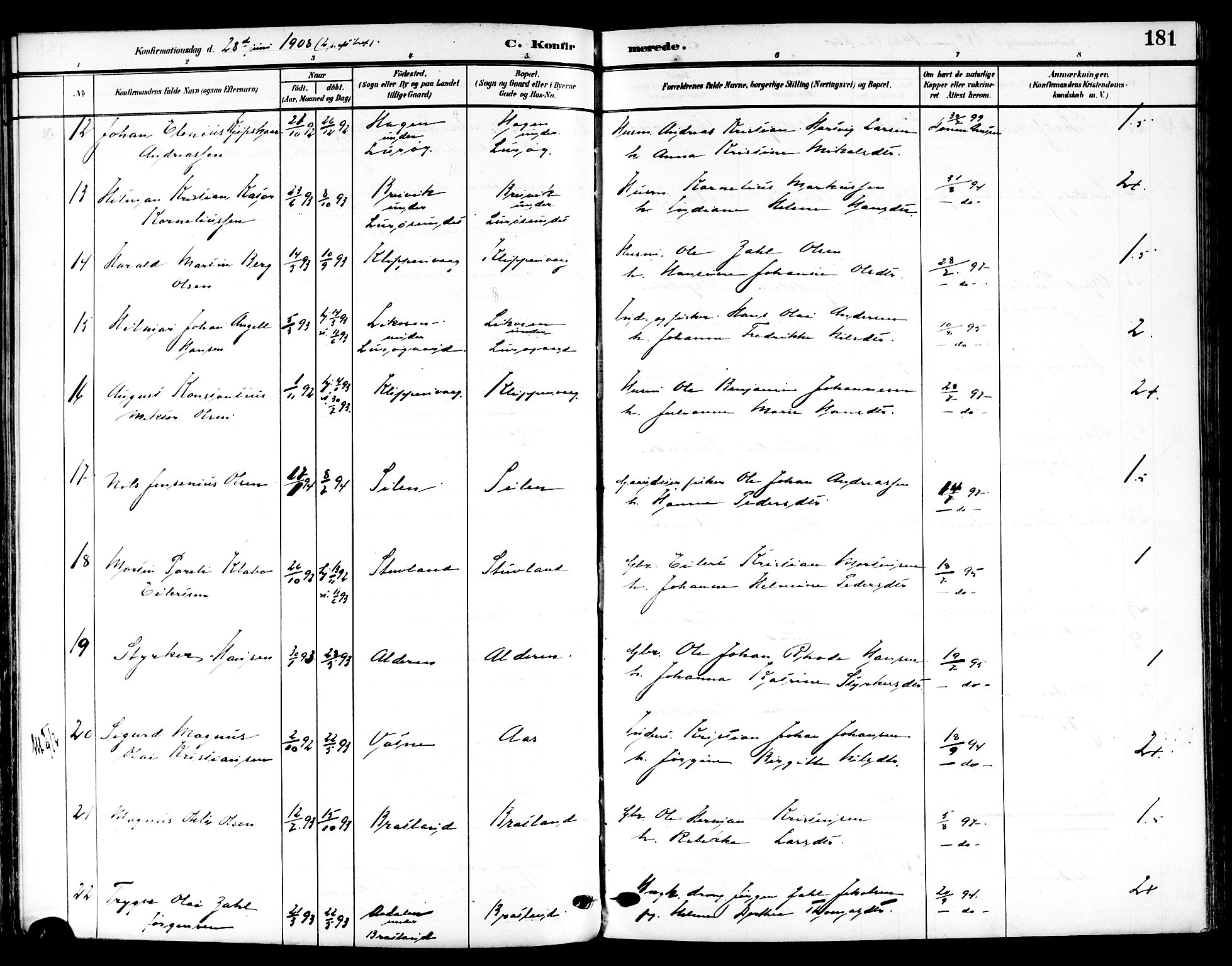 Ministerialprotokoller, klokkerbøker og fødselsregistre - Nordland, AV/SAT-A-1459/839/L0569: Ministerialbok nr. 839A06, 1903-1922, s. 181