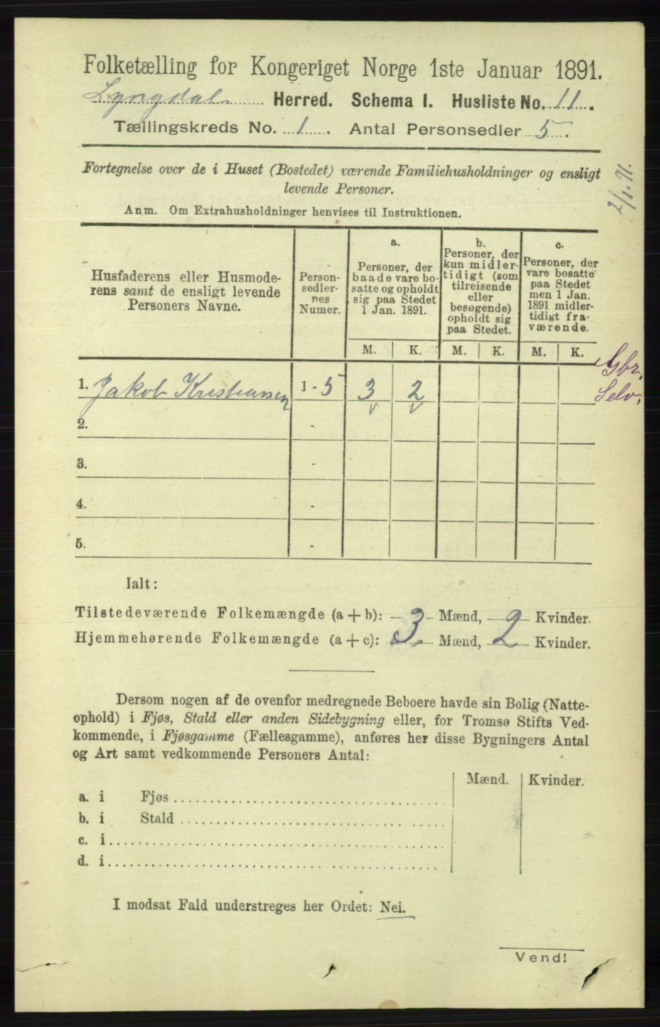 RA, Folketelling 1891 for 1032 Lyngdal herred, 1891, s. 51