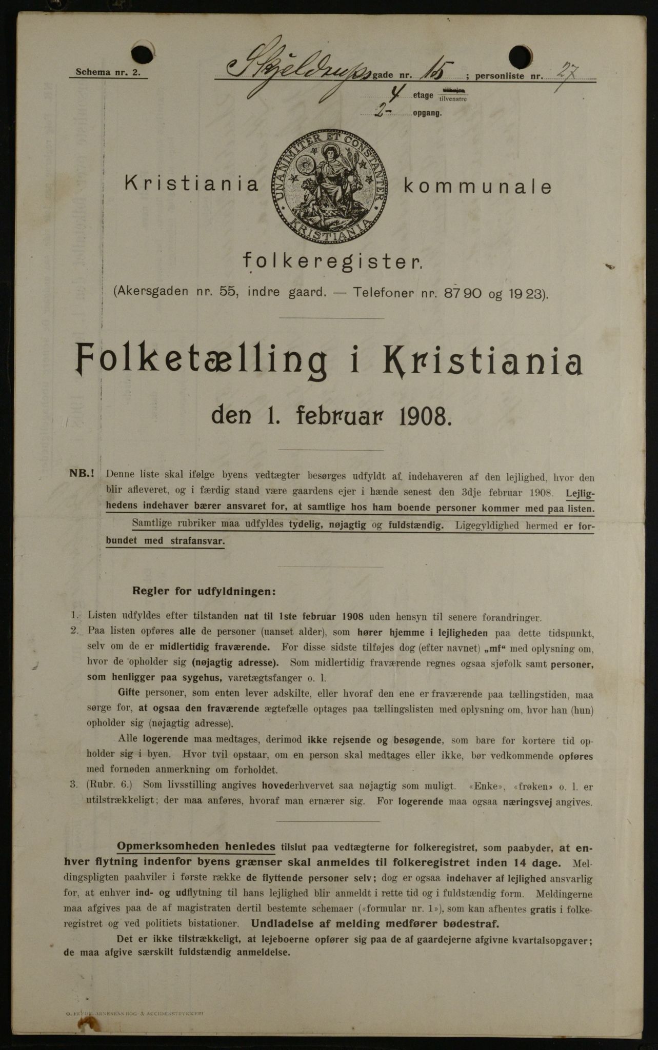 OBA, Kommunal folketelling 1.2.1908 for Kristiania kjøpstad, 1908, s. 86343