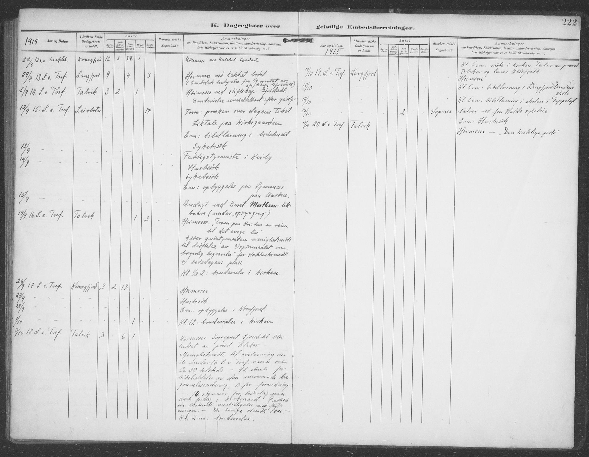 Talvik sokneprestkontor, AV/SATØ-S-1337/H/Ha/L0017kirke: Ministerialbok nr. 17, 1906-1915, s. 222