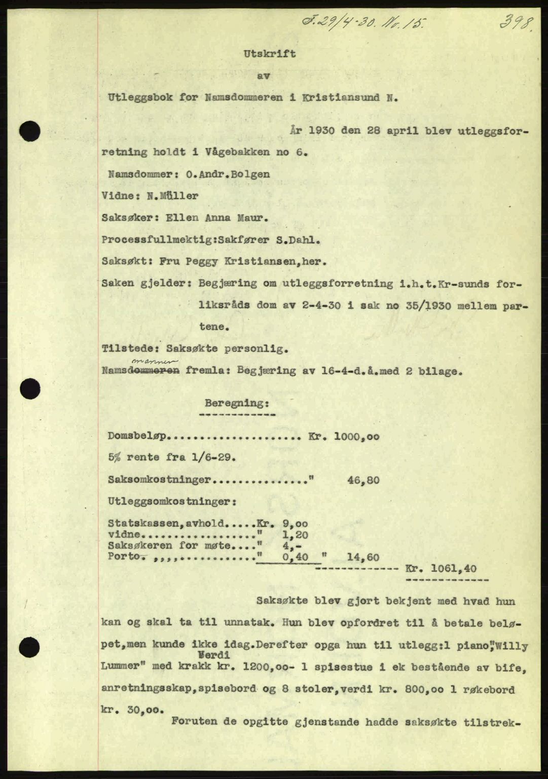 Kristiansund byfogd, AV/SAT-A-4587/A/27: Pantebok nr. 23, 1929-1930, Tingl.dato: 29.04.1930