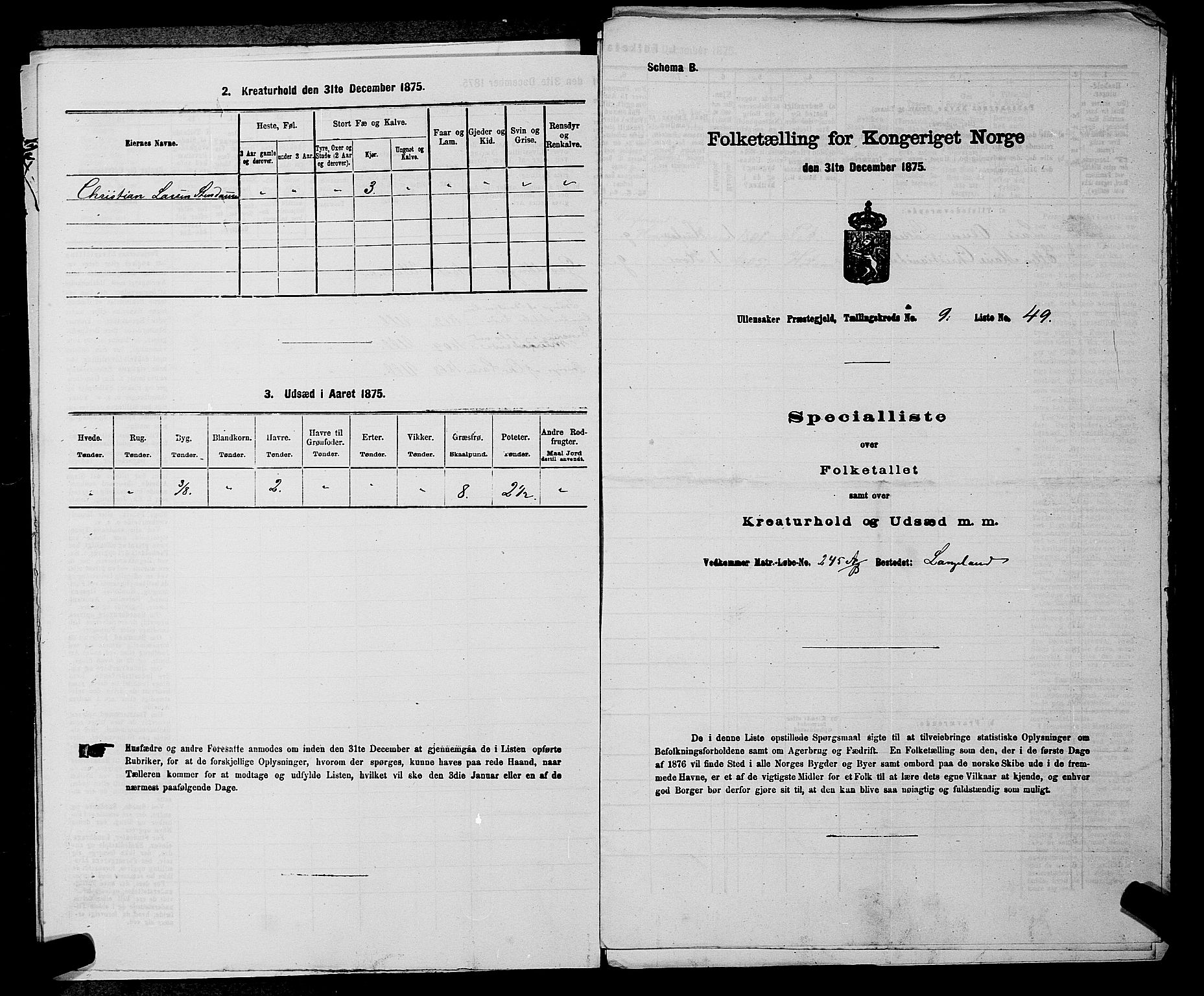 RA, Folketelling 1875 for 0235P Ullensaker prestegjeld, 1875, s. 1300