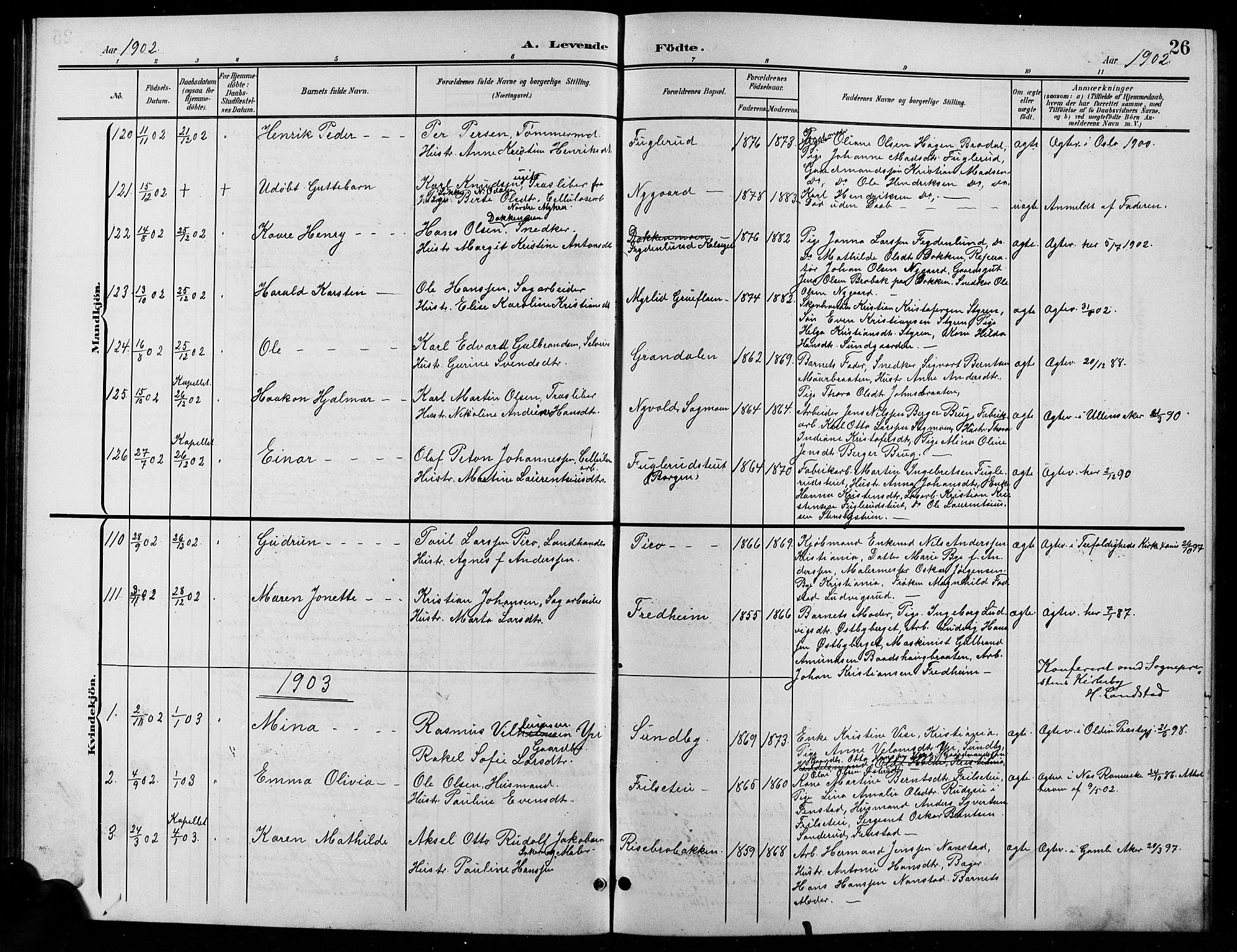 Eidsvoll prestekontor Kirkebøker, AV/SAO-A-10888/G/Ga/L0007: Klokkerbok nr. I 7, 1901-1909, s. 26