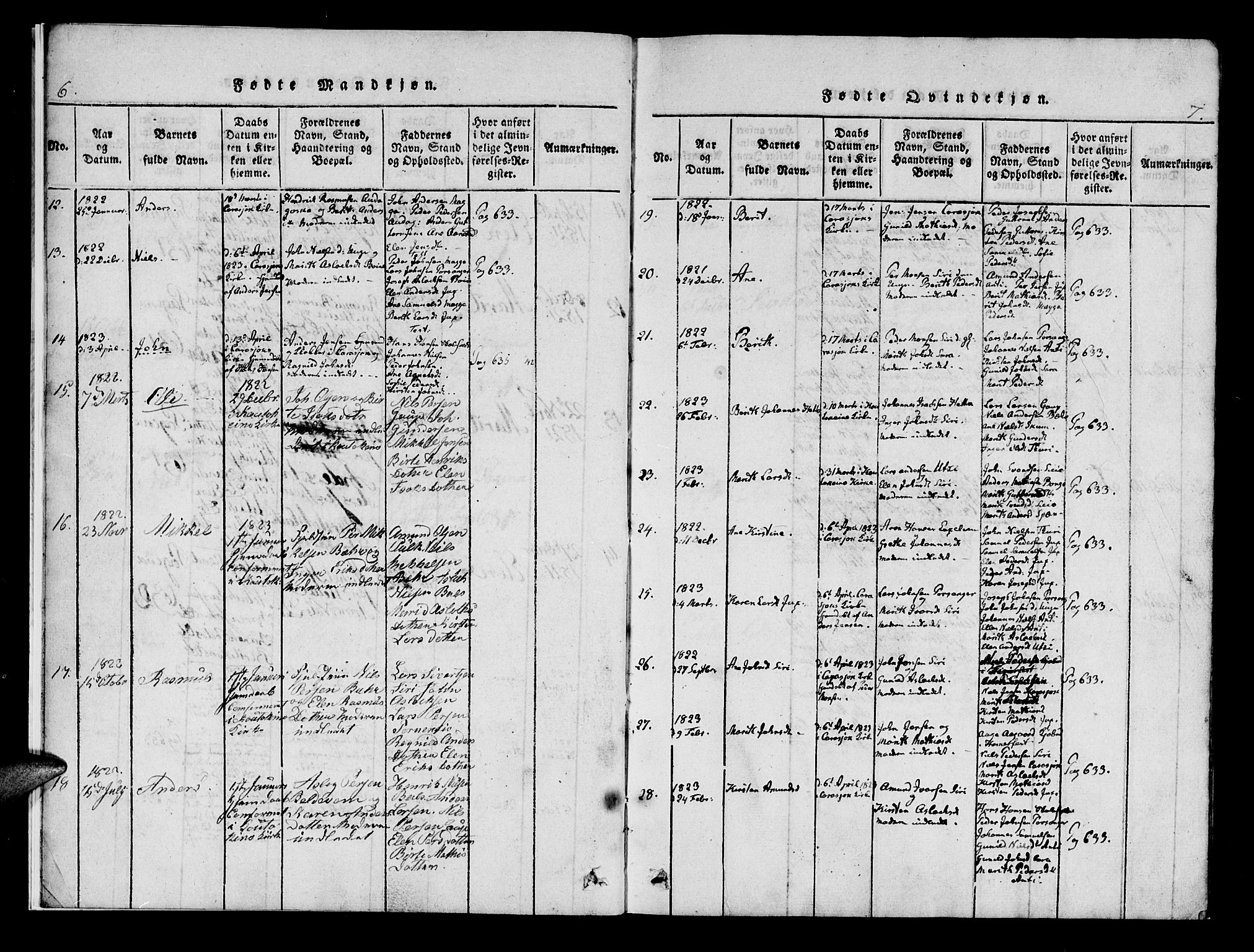 Kistrand/Porsanger sokneprestembete, AV/SATØ-S-1351/H/Hb/L0001.klokk: Klokkerbok nr. 1, 1821-1829, s. 6-7