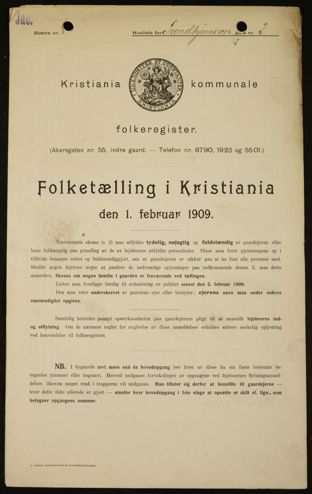 OBA, Kommunal folketelling 1.2.1909 for Kristiania kjøpstad, 1909, s. 105196