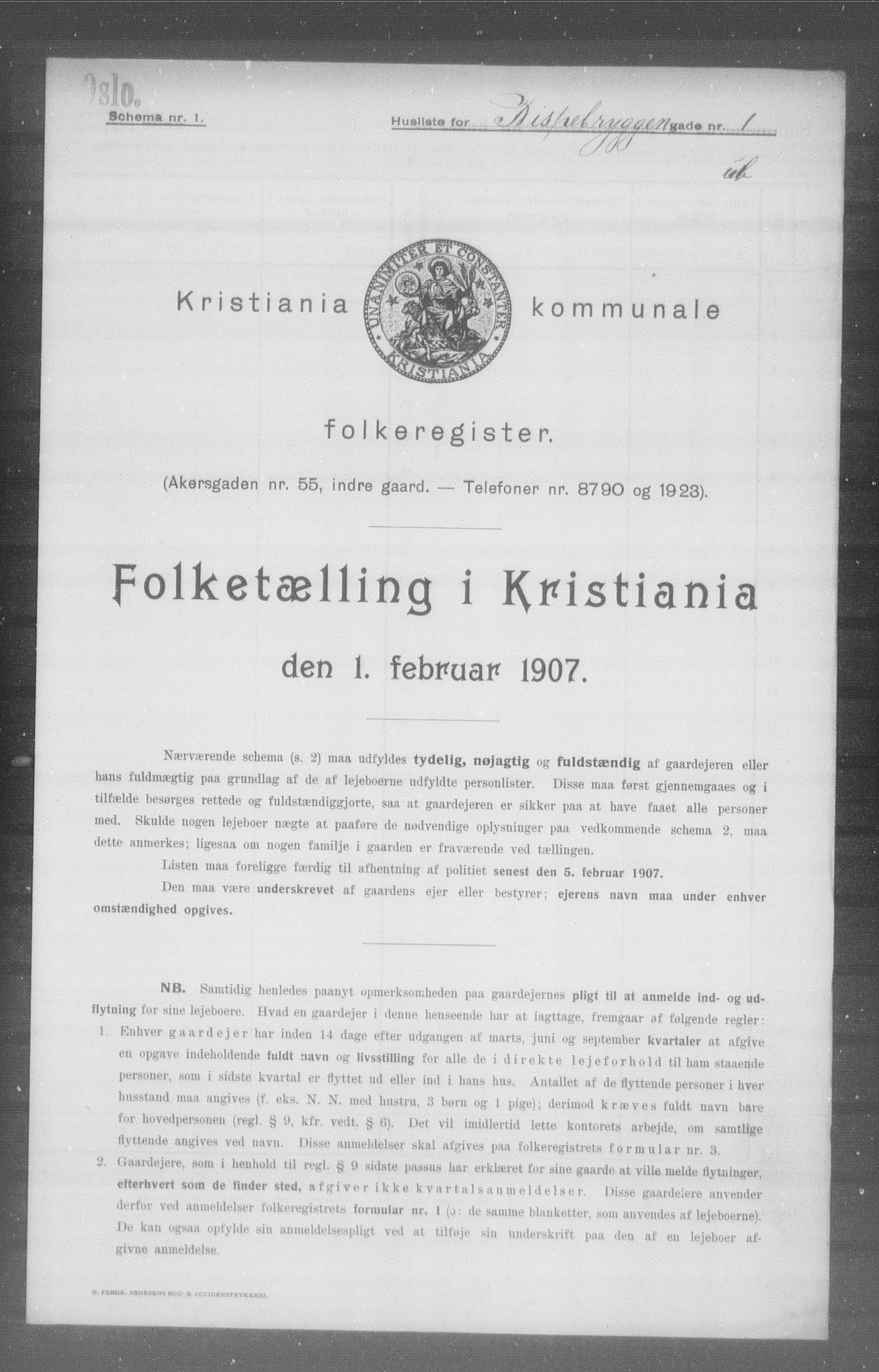 OBA, Kommunal folketelling 1.2.1907 for Kristiania kjøpstad, 1907, s. 2807