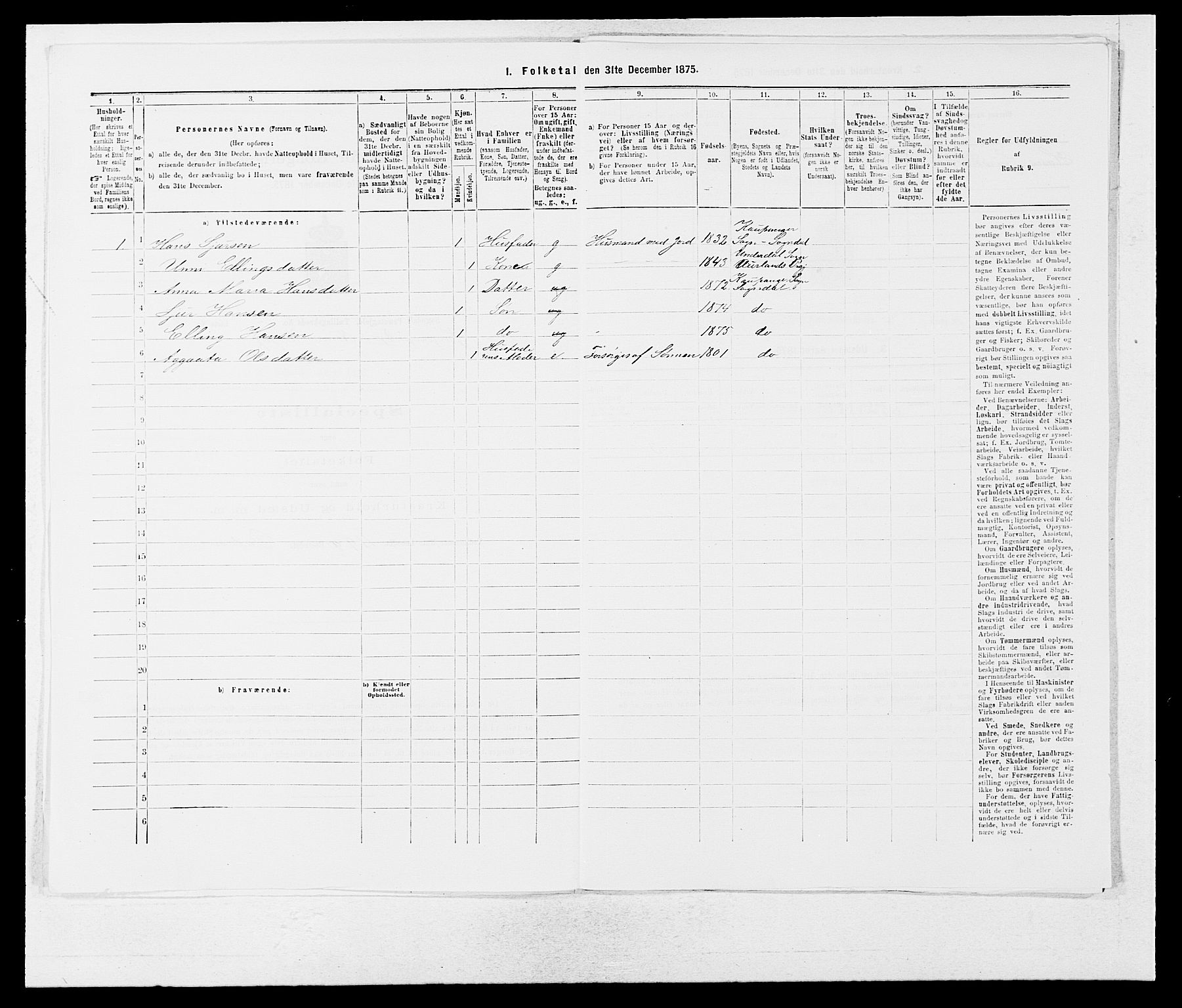 SAB, Folketelling 1875 for 1420P Sogndal prestegjeld, 1875, s. 133