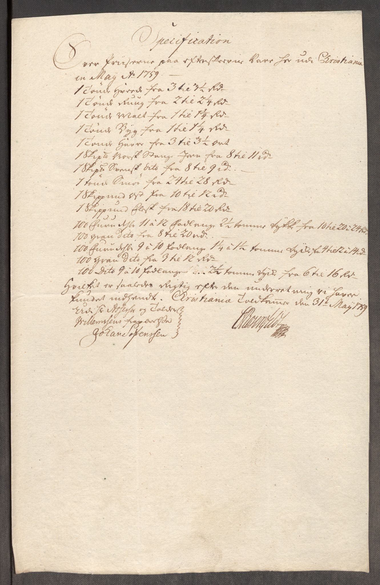 Rentekammeret inntil 1814, Realistisk ordnet avdeling, AV/RA-EA-4070/Oe/L0006: [Ø1]: Priskuranter, 1758-1760, s. 429