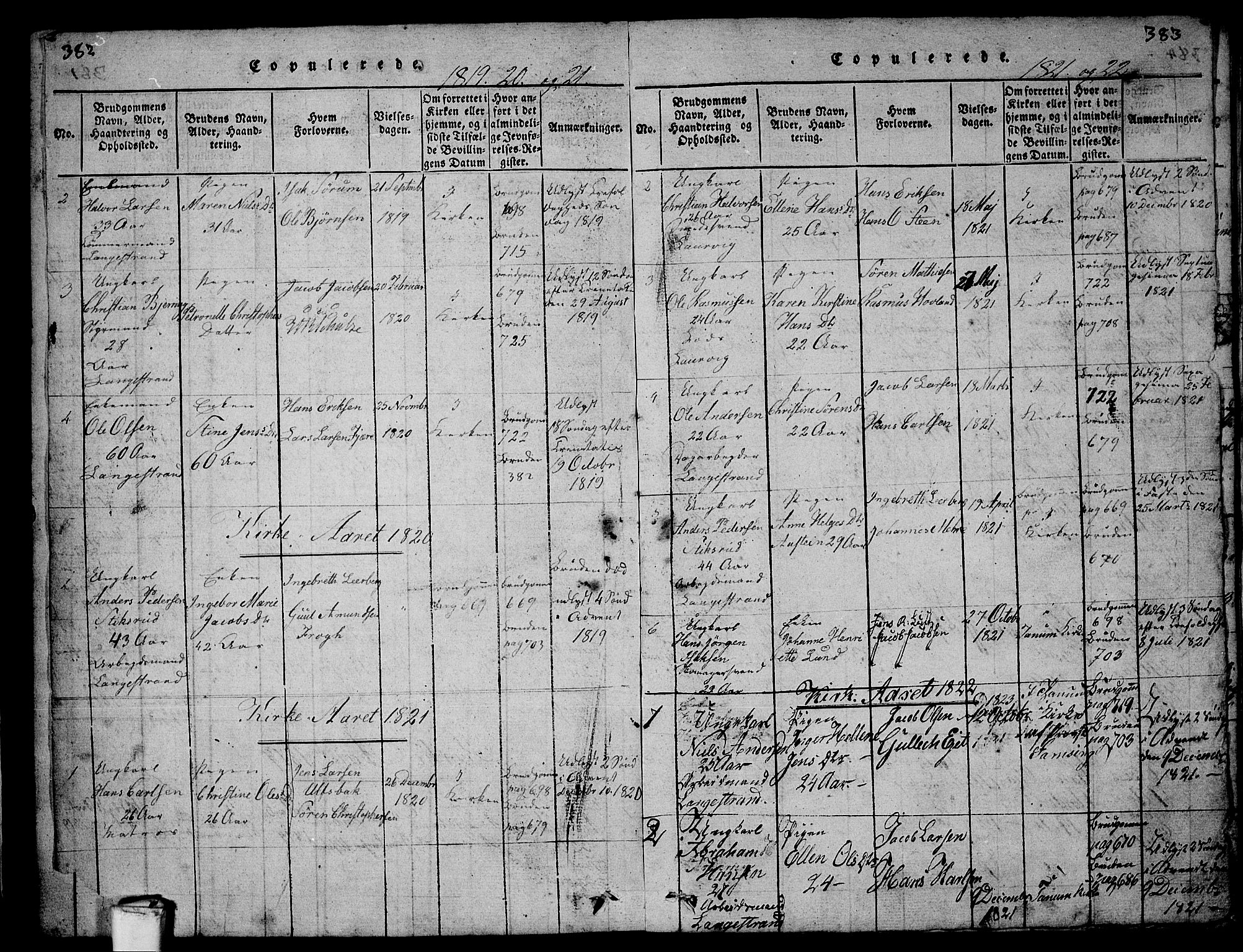 Larvik kirkebøker, AV/SAKO-A-352/G/Gb/L0001: Klokkerbok nr. II 1, 1818-1843, s. 382-383