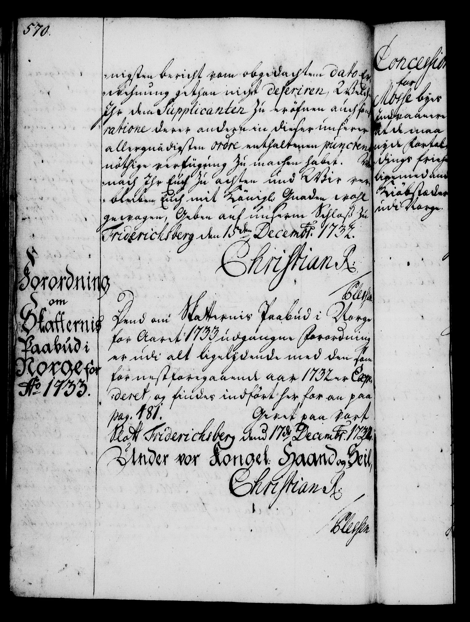 Rentekammeret, Kammerkanselliet, RA/EA-3111/G/Gg/Gga/L0003: Norsk ekspedisjonsprotokoll med register (merket RK 53.3), 1727-1734, s. 570