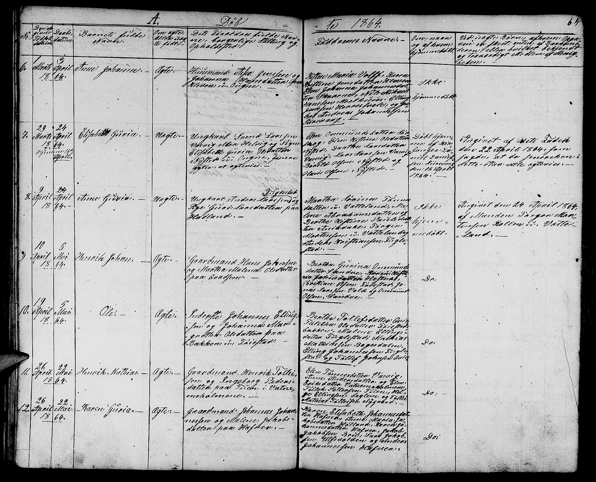 Eigersund sokneprestkontor, AV/SAST-A-101807/S09/L0003: Klokkerbok nr. B 3, 1846-1875, s. 64