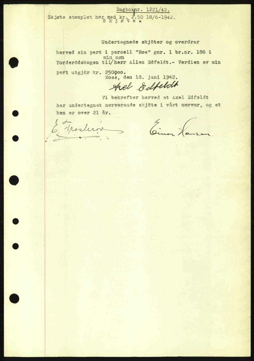 Moss sorenskriveri, SAO/A-10168: Pantebok nr. A9, 1941-1942, Dagboknr: 1221/1942