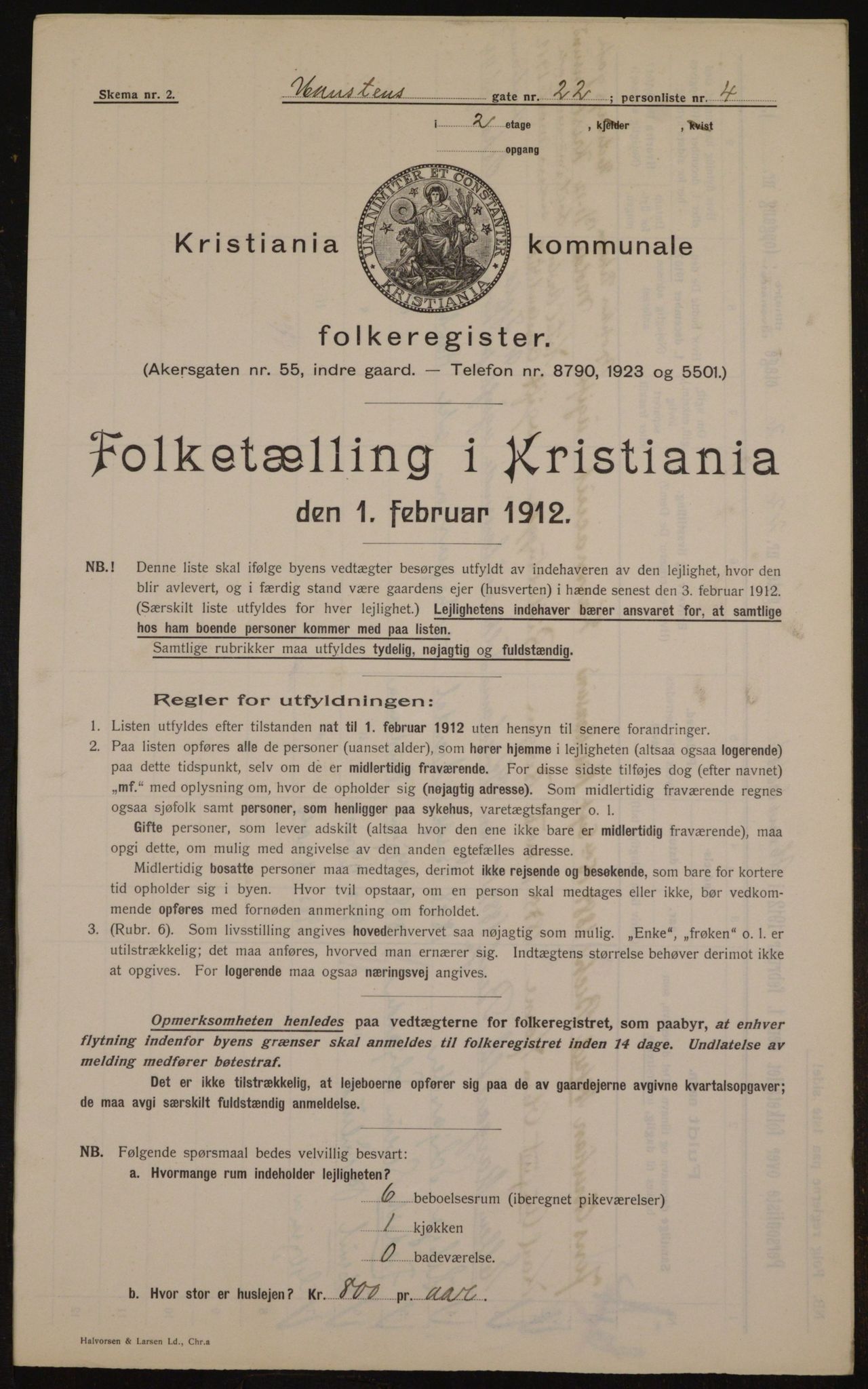 OBA, Kommunal folketelling 1.2.1912 for Kristiania, 1912, s. 34992