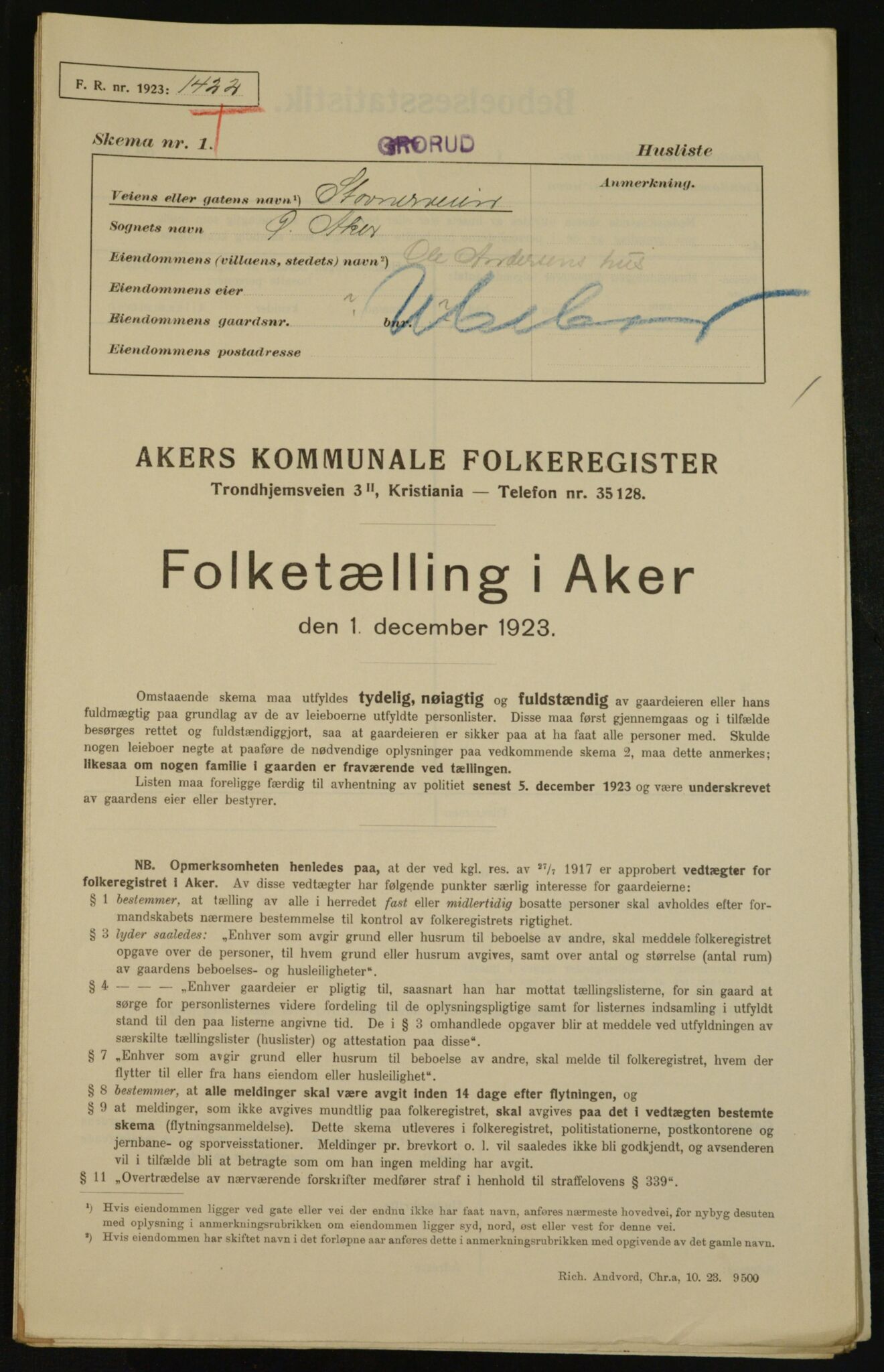 , Kommunal folketelling 1.12.1923 for Aker, 1923, s. 31336