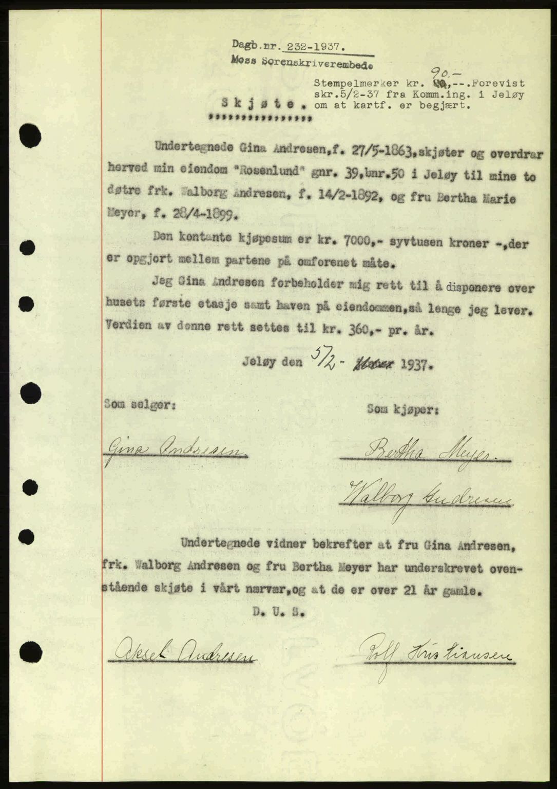 Moss sorenskriveri, SAO/A-10168: Pantebok nr. A2, 1936-1937, Dagboknr: 232/1936