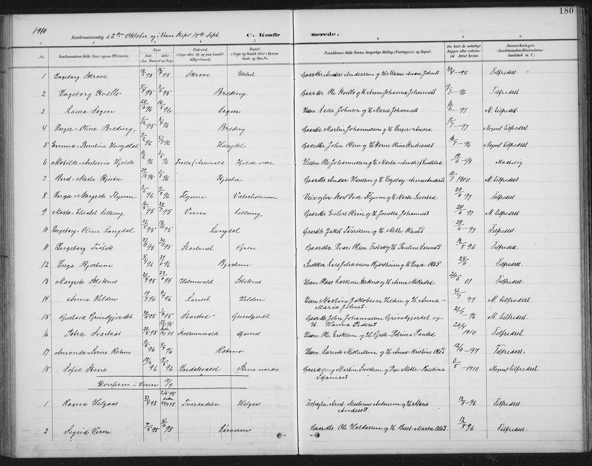 Ministerialprotokoller, klokkerbøker og fødselsregistre - Nord-Trøndelag, SAT/A-1458/724/L0269: Klokkerbok nr. 724C05, 1899-1920, s. 180