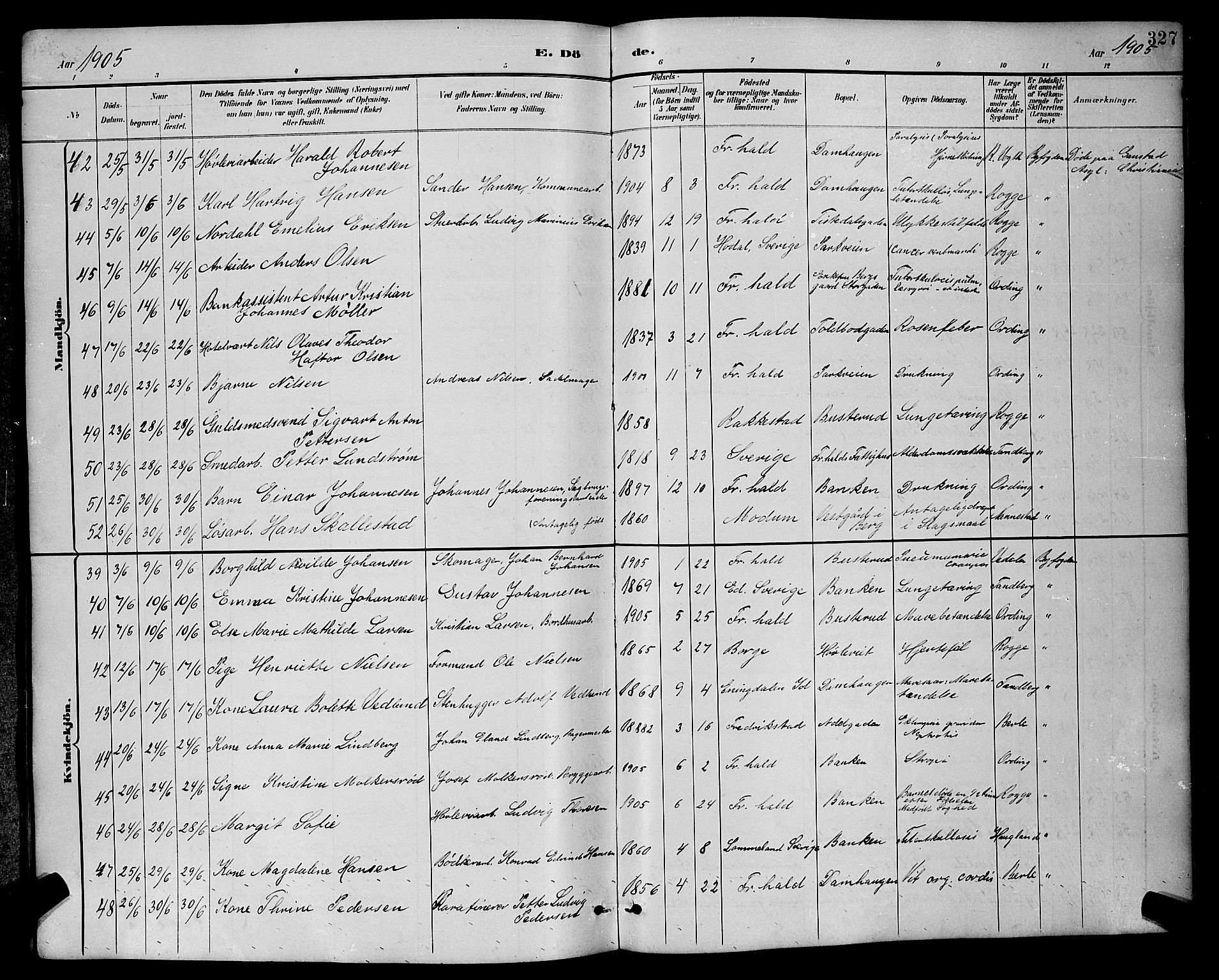 Halden prestekontor Kirkebøker, AV/SAO-A-10909/G/Ga/L0009: Klokkerbok nr. 9, 1885-1908, s. 327