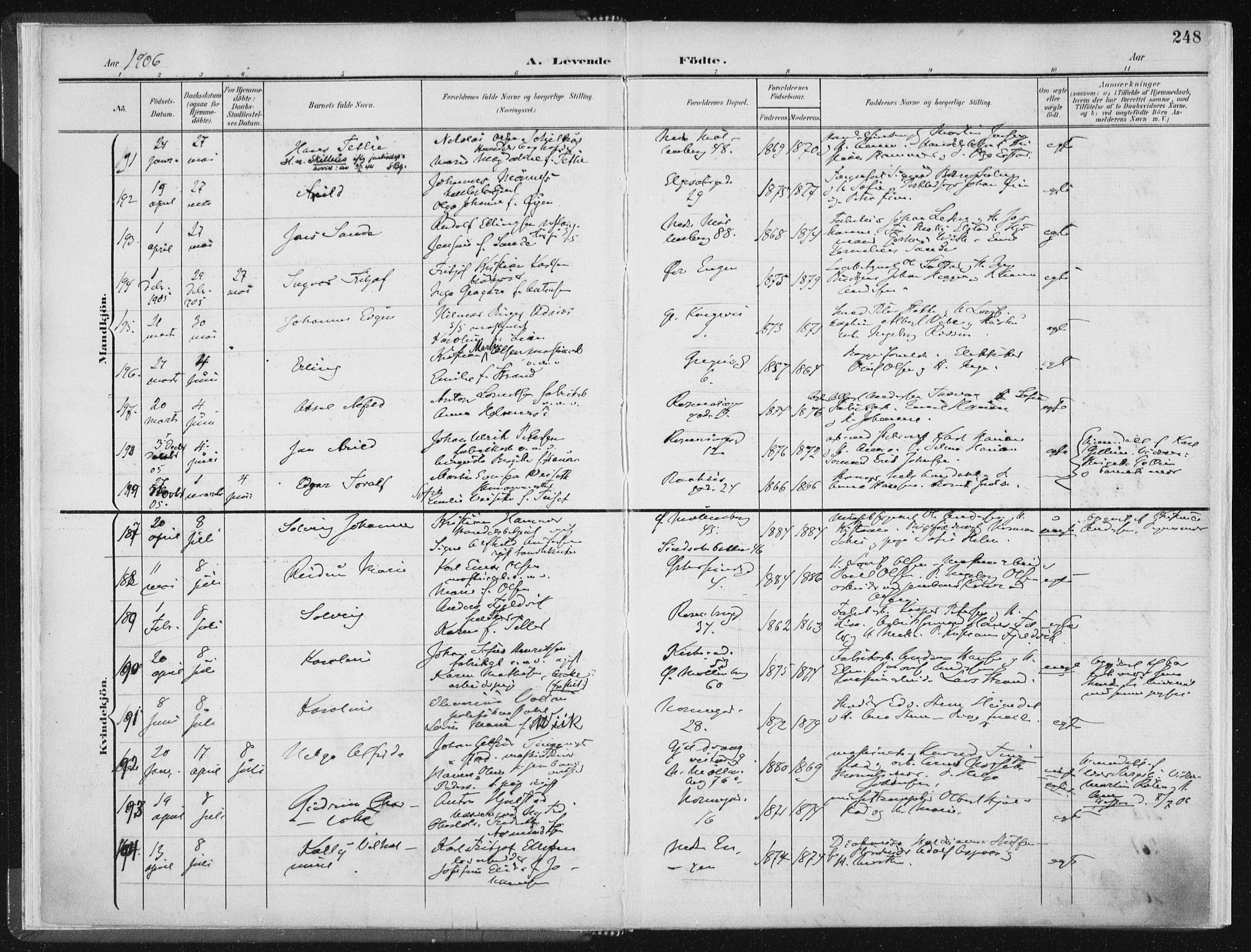 Ministerialprotokoller, klokkerbøker og fødselsregistre - Sør-Trøndelag, SAT/A-1456/604/L0200: Ministerialbok nr. 604A20II, 1901-1908, s. 248