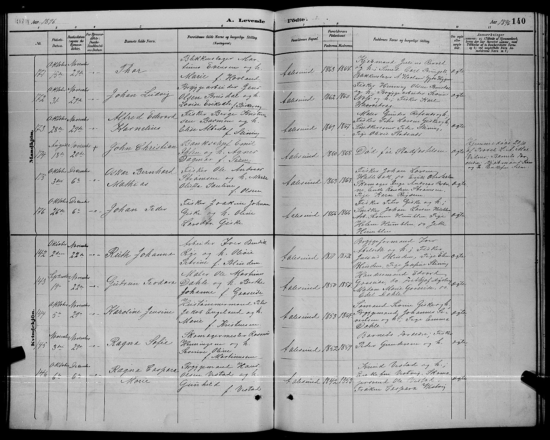 Ministerialprotokoller, klokkerbøker og fødselsregistre - Møre og Romsdal, SAT/A-1454/529/L0467: Klokkerbok nr. 529C04, 1889-1897, s. 140