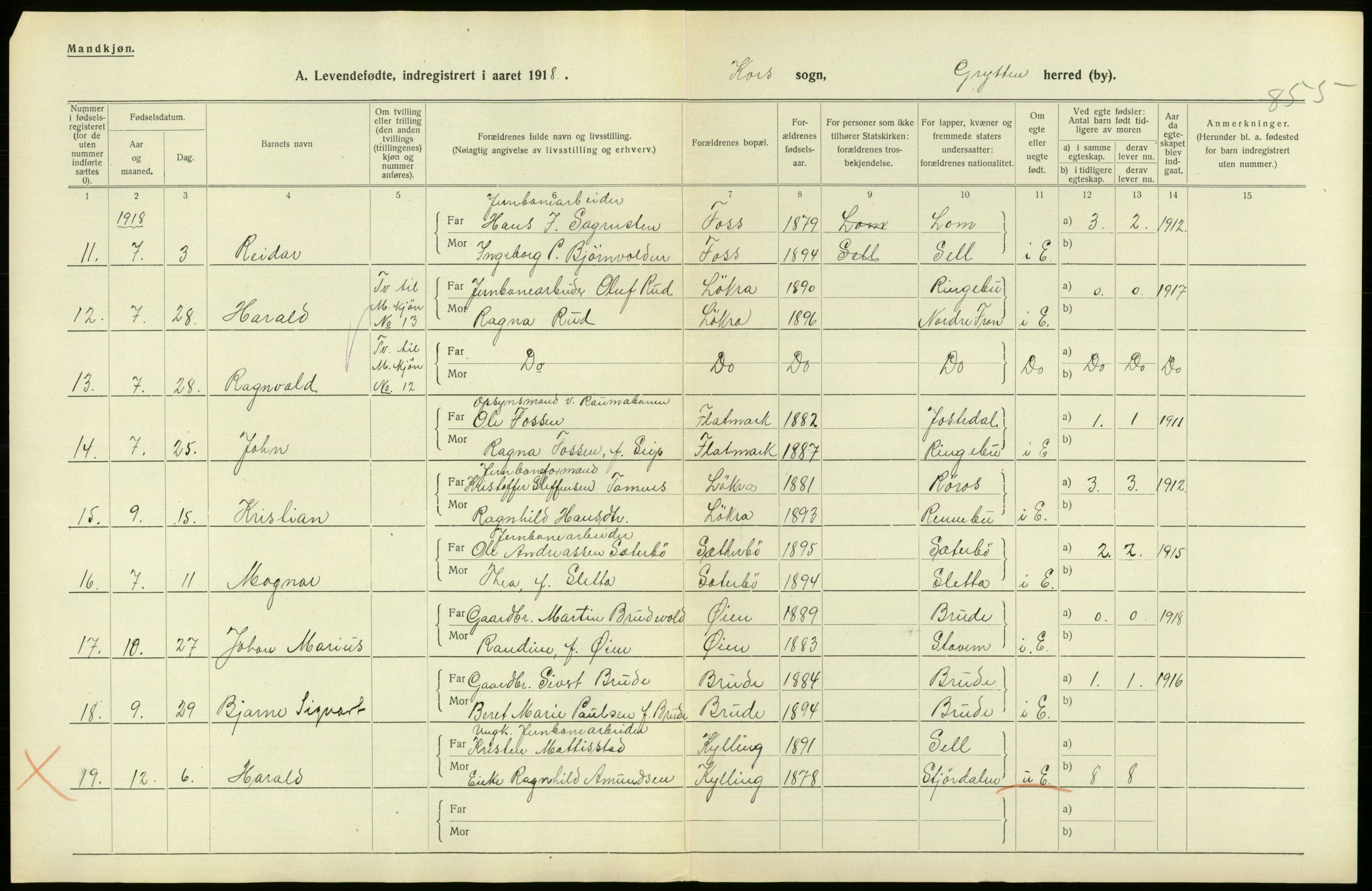 Statistisk sentralbyrå, Sosiodemografiske emner, Befolkning, RA/S-2228/D/Df/Dfb/Dfbh/L0043: Møre fylke: Levendefødte menn og kvinner. Bygder., 1918, s. 676