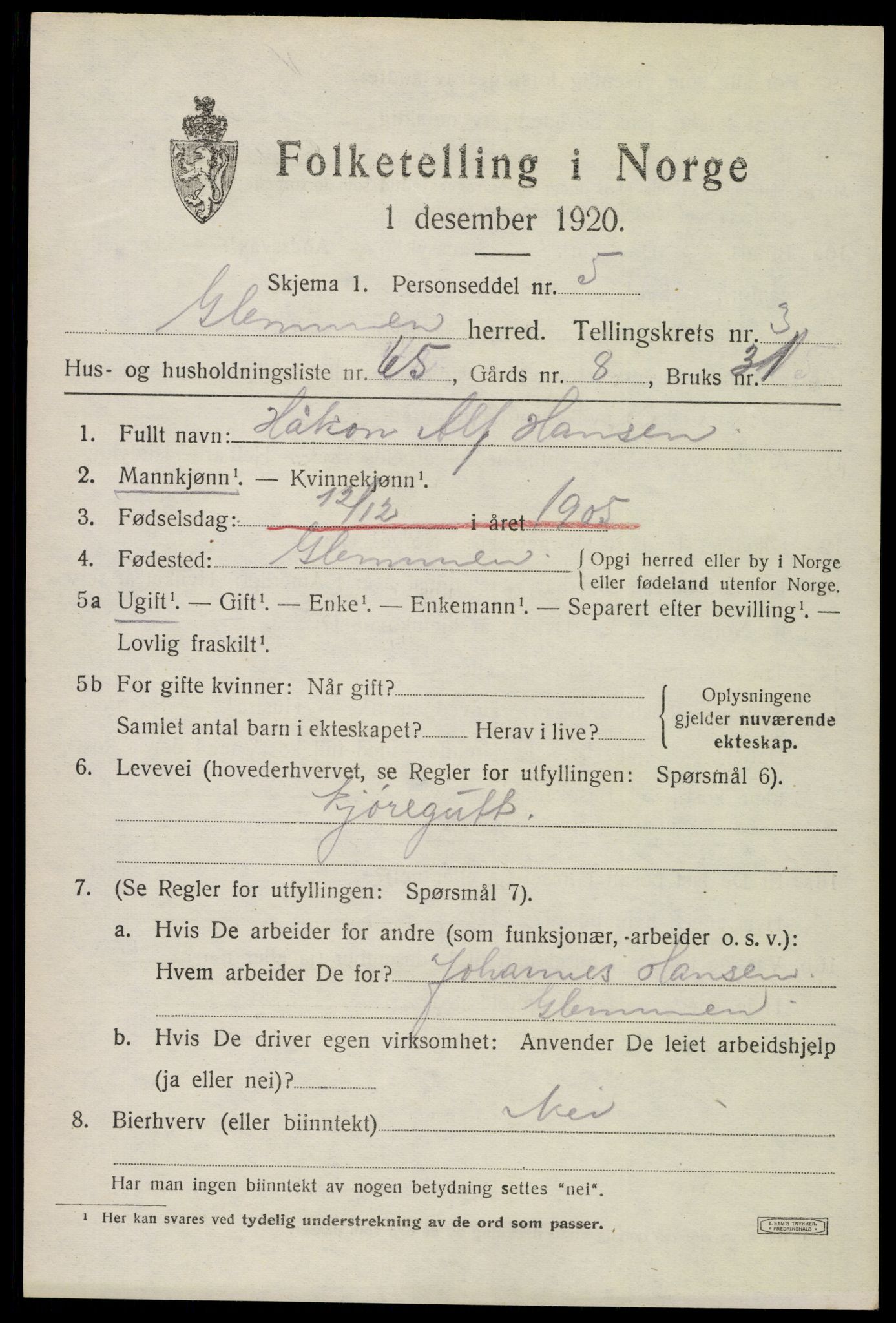 SAO, Folketelling 1920 for 0132 Glemmen herred, 1920, s. 7313