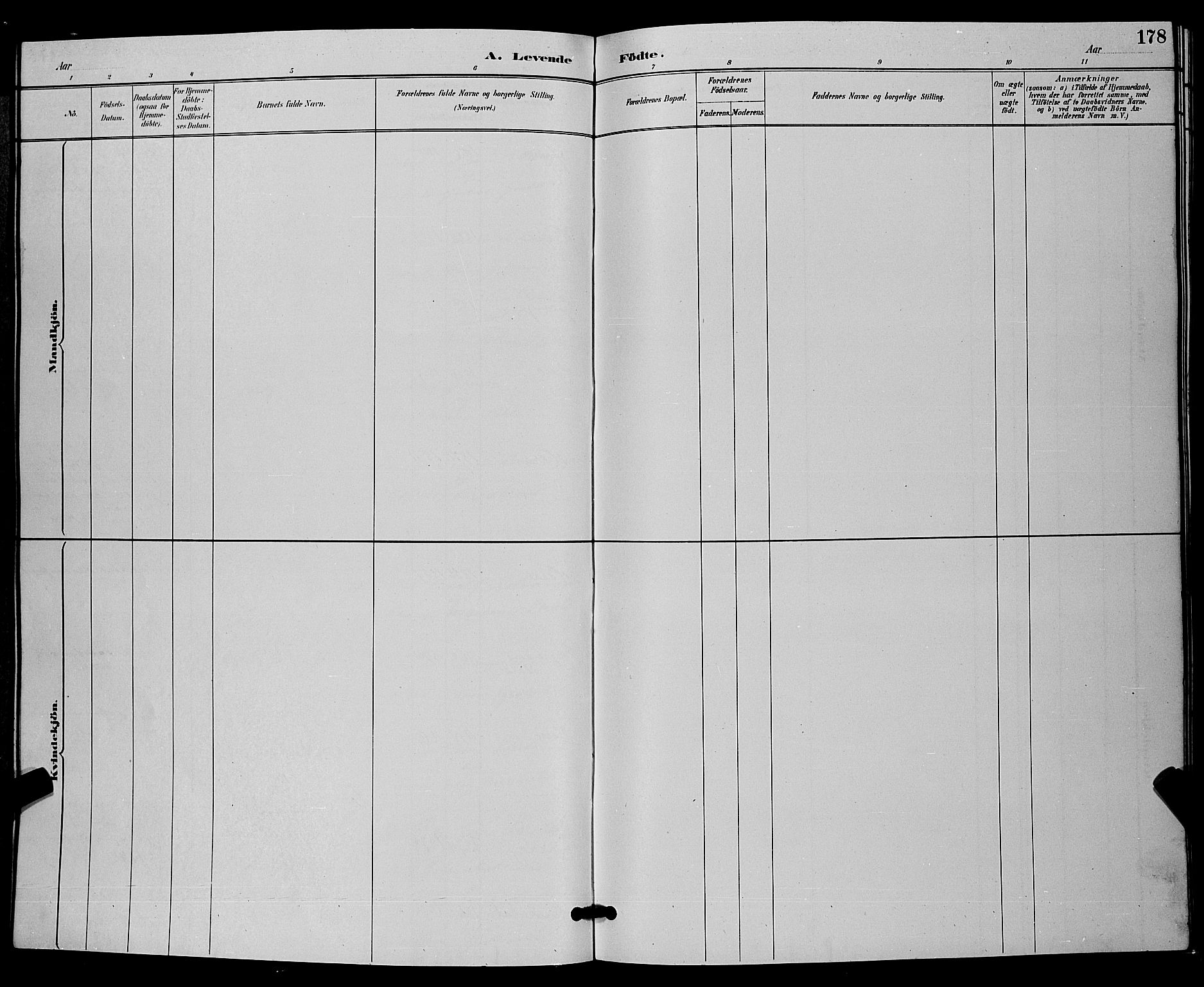 Bamble kirkebøker, SAKO/A-253/G/Ga/L0009: Klokkerbok nr. I 9, 1888-1900, s. 178