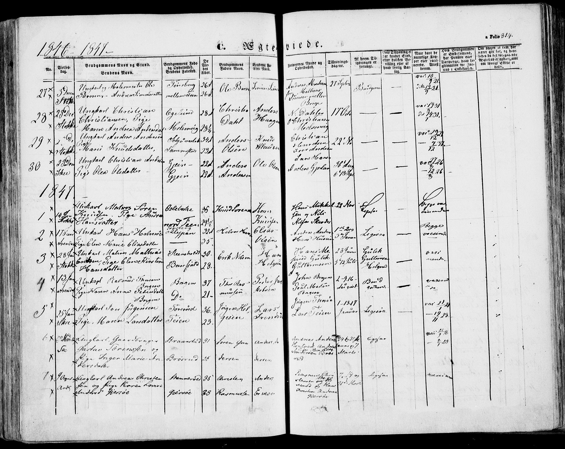 Stokke kirkebøker, AV/SAKO-A-320/F/Fa/L0007: Ministerialbok nr. I 7, 1844-1857, s. 314