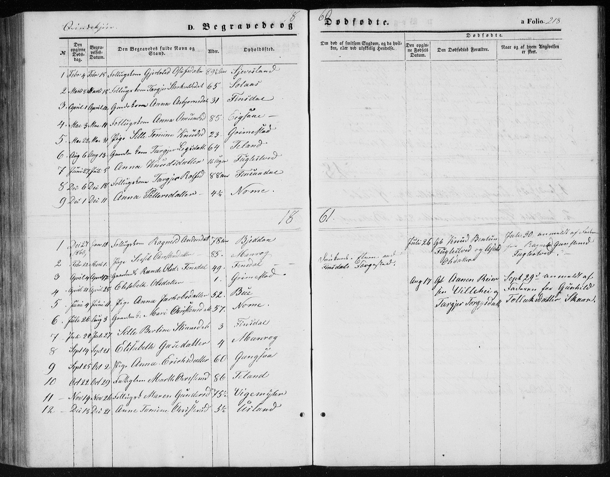 Holum sokneprestkontor, SAK/1111-0022/F/Fb/Fbc/L0002: Klokkerbok nr. B 2, 1860-1882, s. 218
