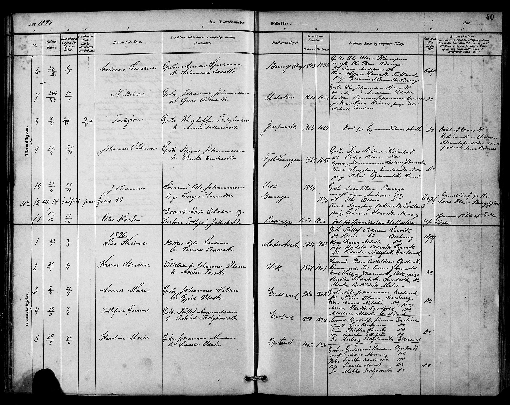 Husnes Sokneprestembete, AV/SAB-A-75901/H/Hab: Klokkerbok nr. B 2, 1884-1914, s. 40