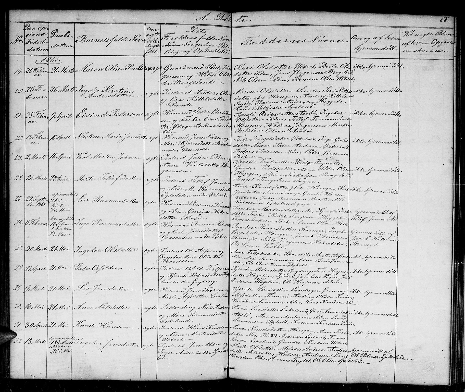Gjerstad sokneprestkontor, AV/SAK-1111-0014/F/Fb/Fba/L0005: Klokkerbok nr. B 5, 1853-1867, s. 66