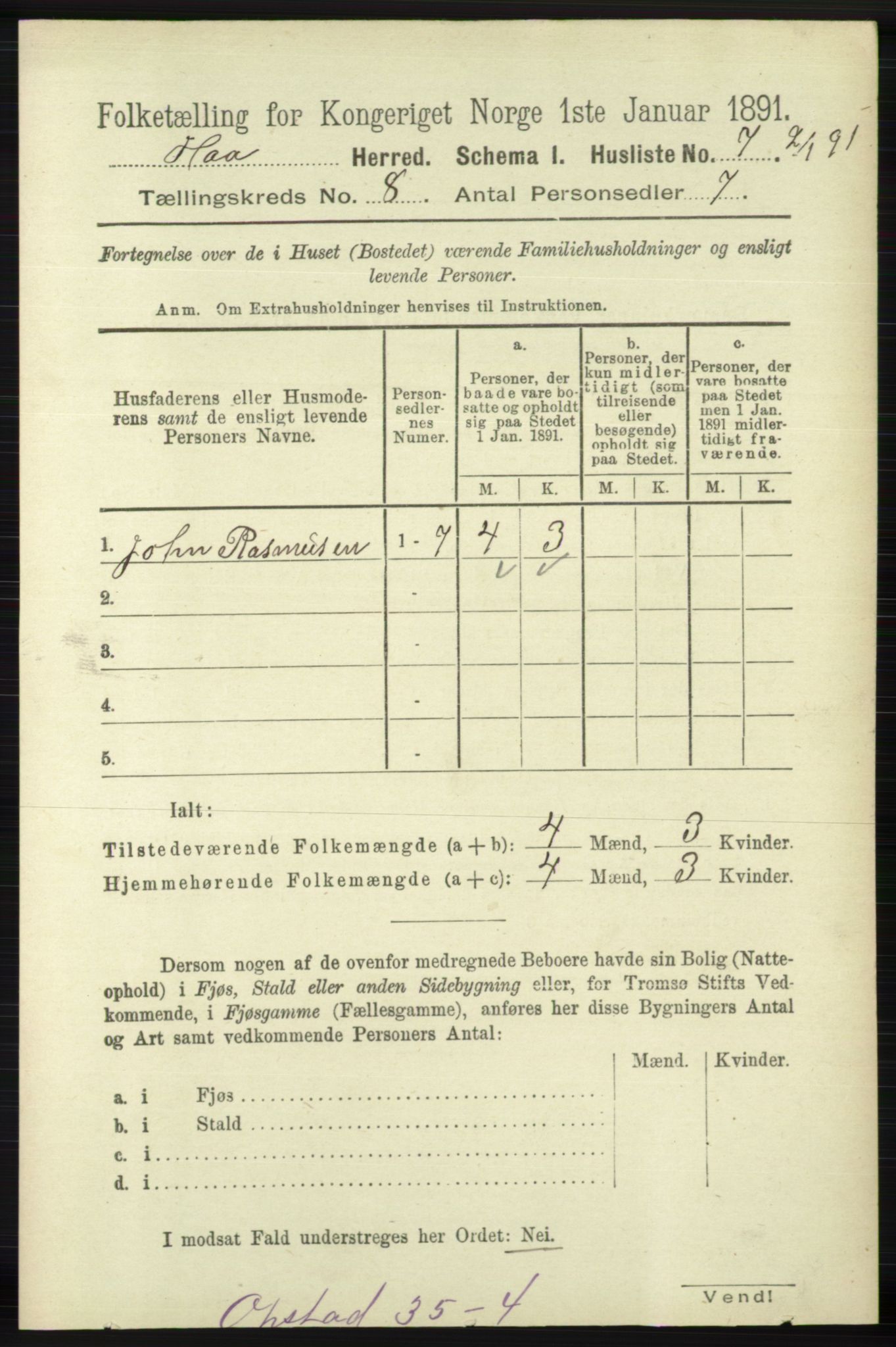 RA, Folketelling 1891 for 1119 Hå herred, 1891, s. 2036