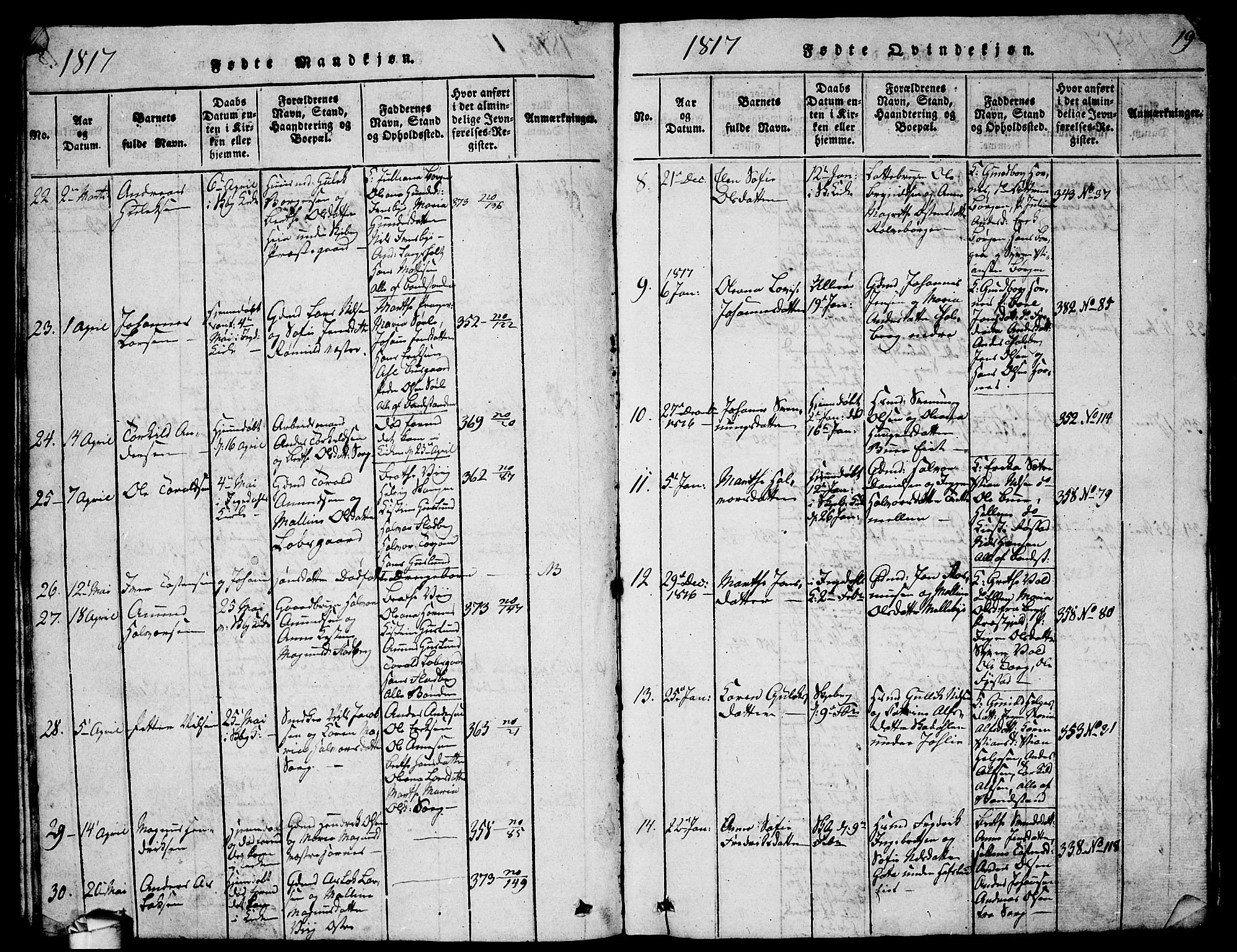Skjeberg prestekontor Kirkebøker, AV/SAO-A-10923/G/Ga/L0001: Klokkerbok nr. I 1, 1815-1830, s. 19