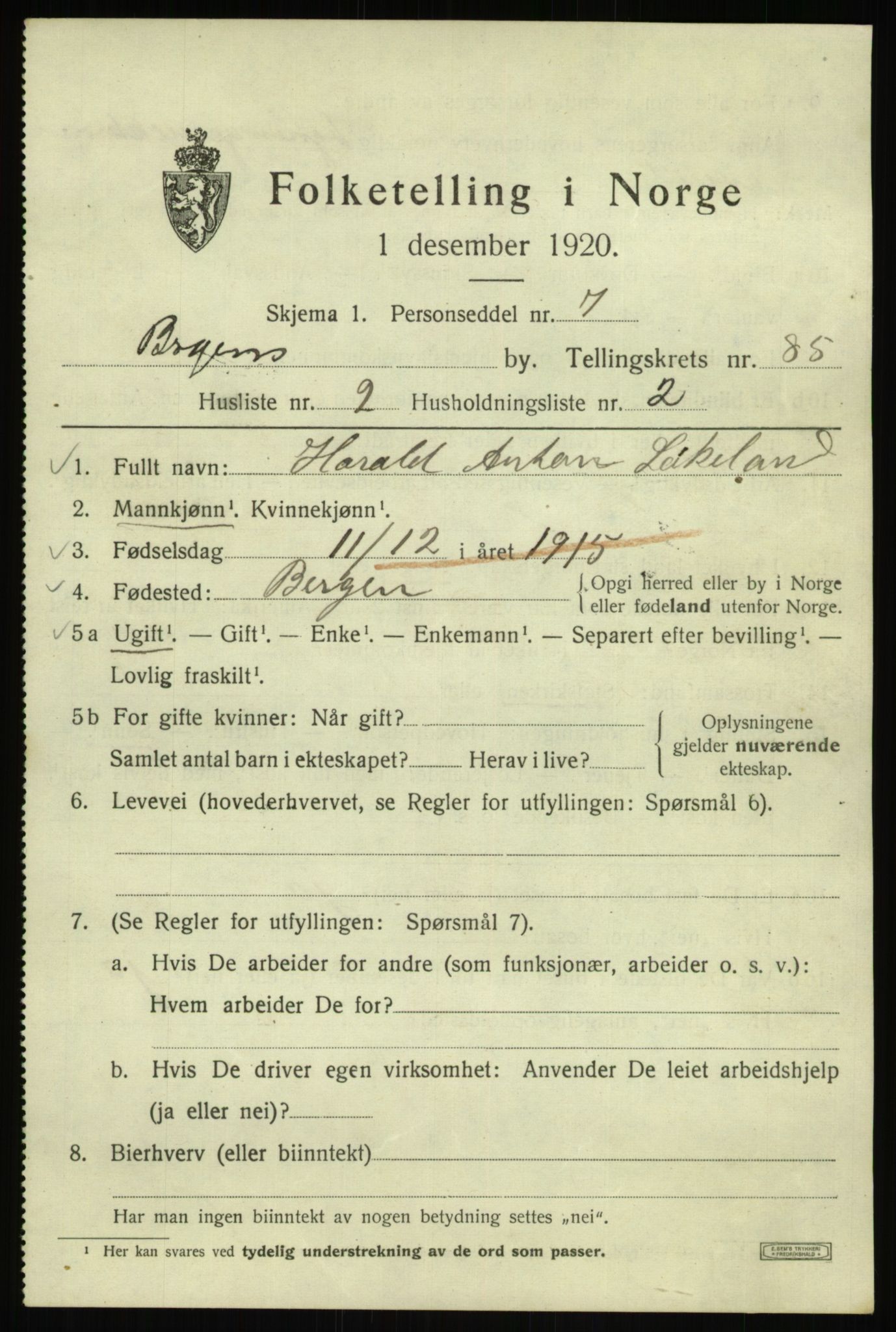 SAB, Folketelling 1920 for 1301 Bergen kjøpstad, 1920, s. 157067