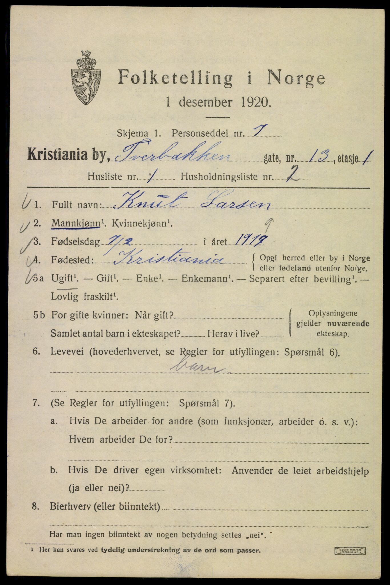 SAO, Folketelling 1920 for 0301 Kristiania kjøpstad, 1920, s. 604745