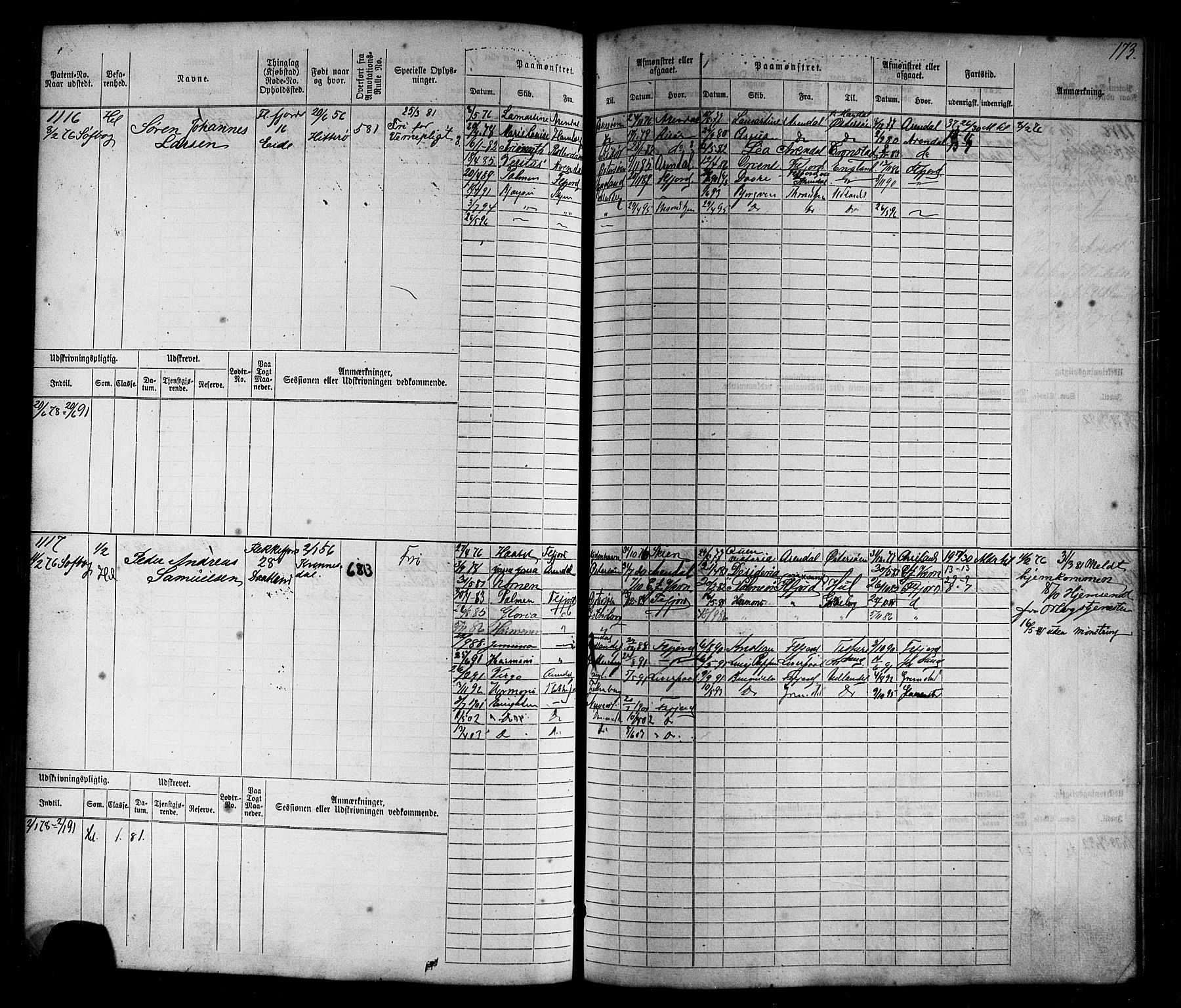 Flekkefjord mønstringskrets, AV/SAK-2031-0018/F/Fb/L0009: Hovedrulle nr 771-1533, Æ-6, 1868-1900, s. 179