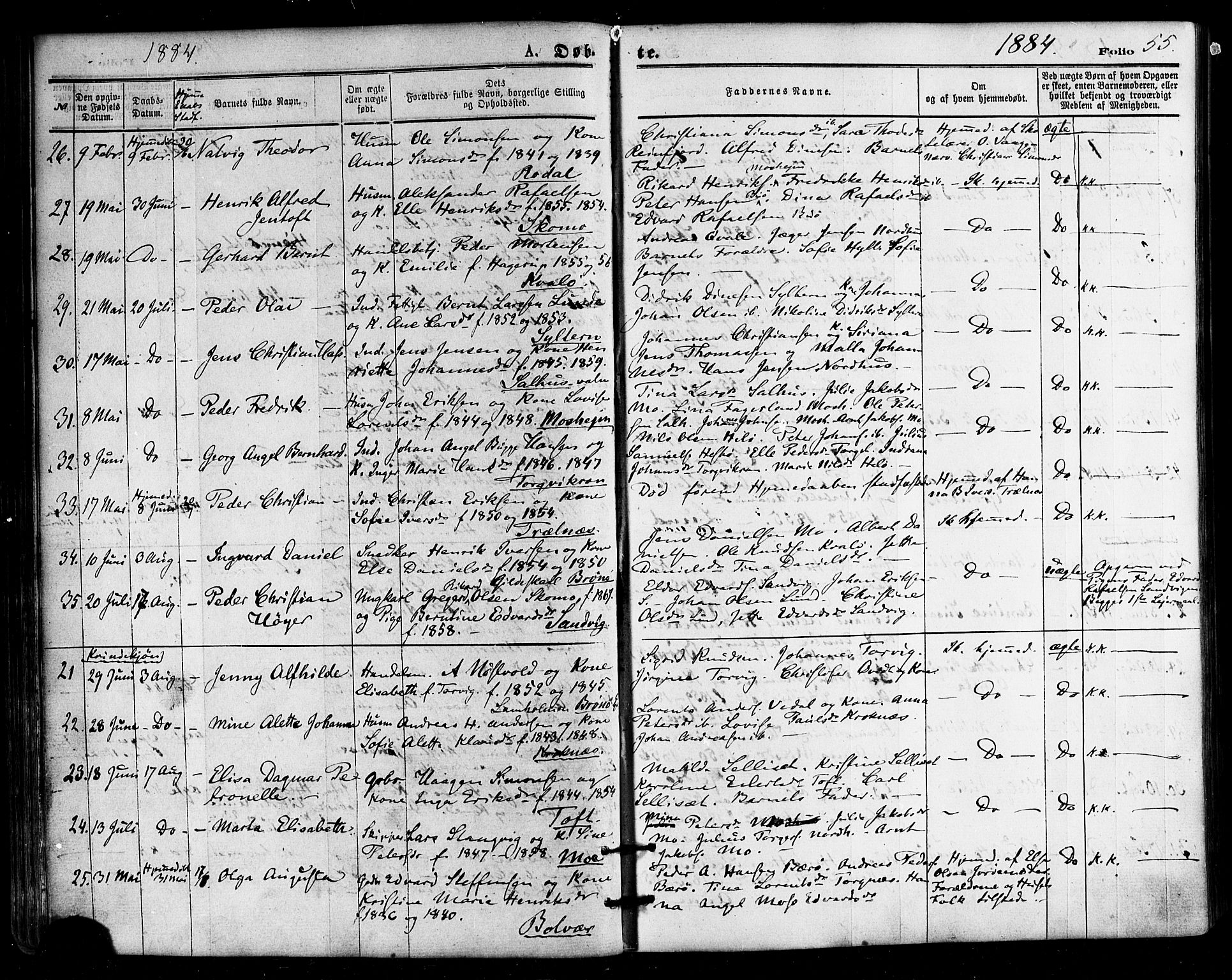 Ministerialprotokoller, klokkerbøker og fødselsregistre - Nordland, AV/SAT-A-1459/813/L0199: Ministerialbok nr. 813A09, 1875-1885, s. 55