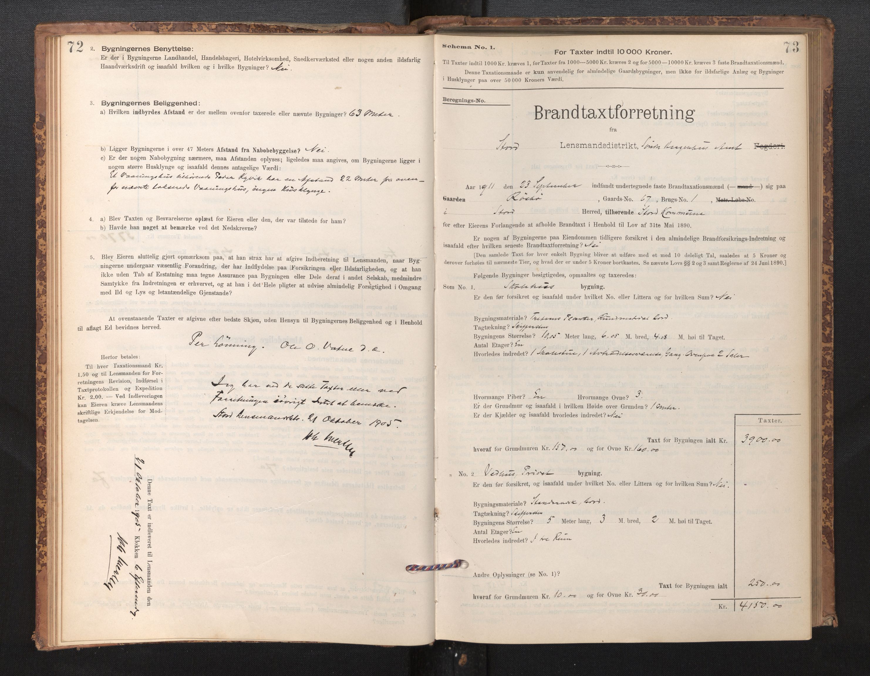 Lensmannen i Stord, SAB/A-35001/0012/L0002: Branntakstprotokoll, skjematakst, 1897-1922, s. 72-73