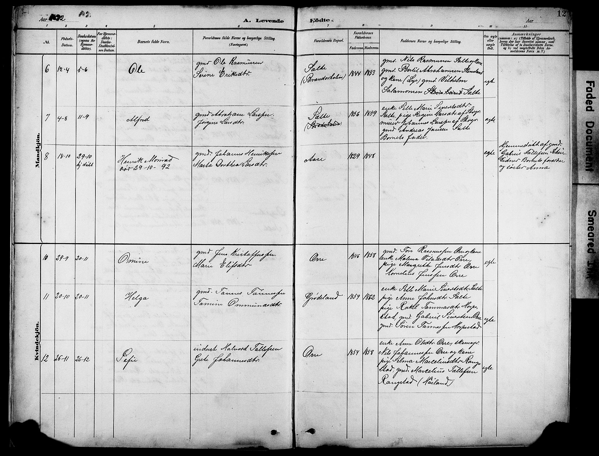 Klepp sokneprestkontor, AV/SAST-A-101803/001/3/30BB/L0005: Klokkerbok nr. B 5, 1889-1918, s. 12