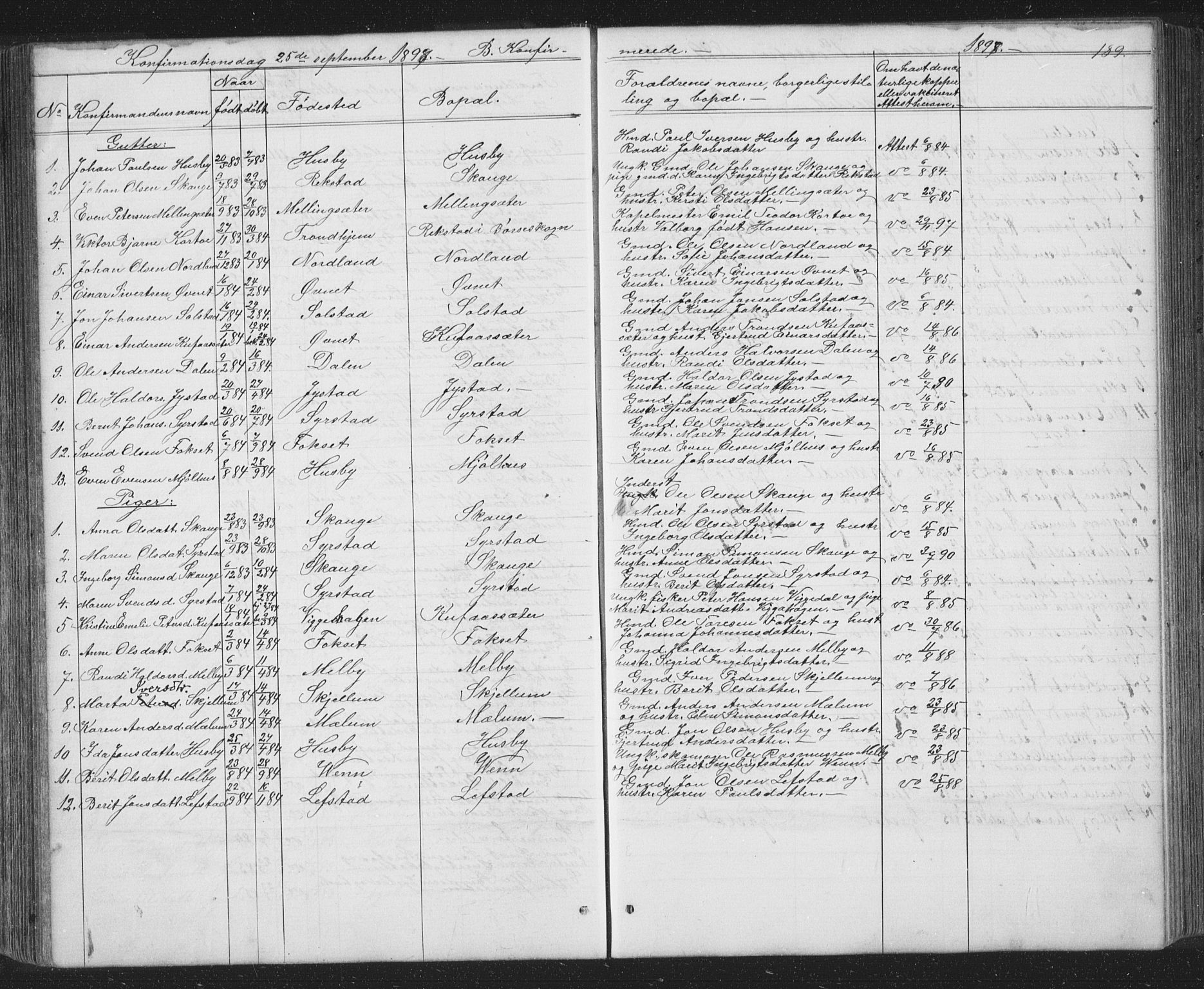 Ministerialprotokoller, klokkerbøker og fødselsregistre - Sør-Trøndelag, SAT/A-1456/667/L0798: Klokkerbok nr. 667C03, 1867-1929, s. 189