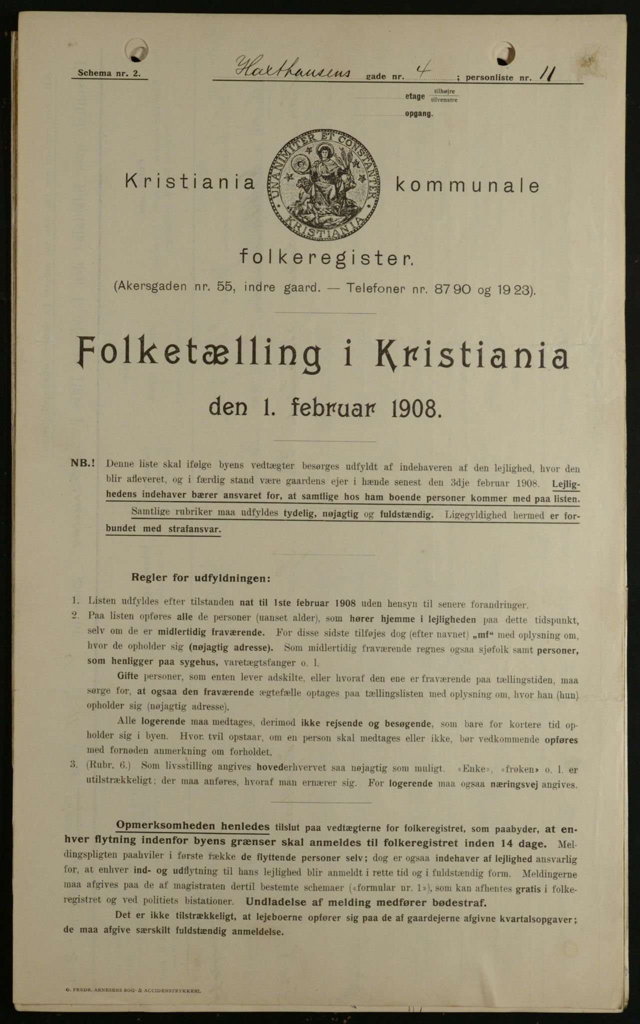 OBA, Kommunal folketelling 1.2.1908 for Kristiania kjøpstad, 1908, s. 32043