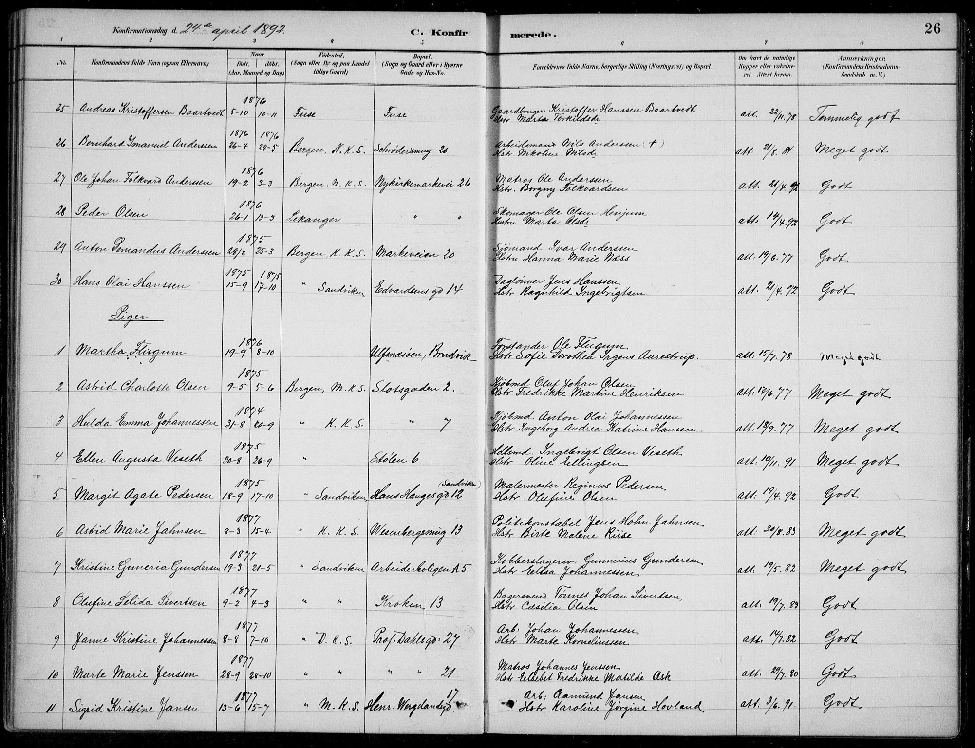 Mariakirken Sokneprestembete, AV/SAB-A-76901/H/Hab/L0008: Klokkerbok nr. A 8, 1889-1908, s. 26