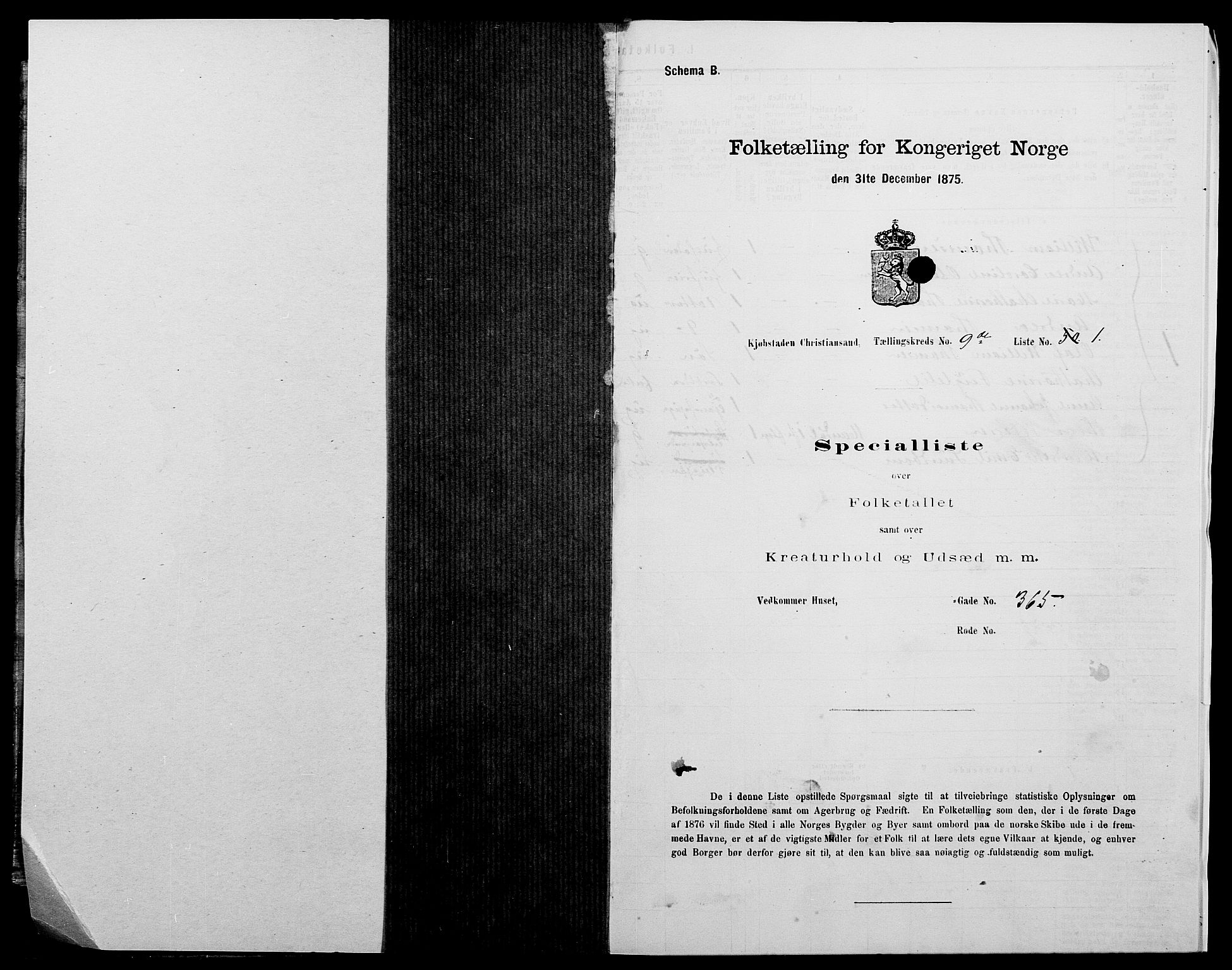 SAK, Folketelling 1875 for 1001P Kristiansand prestegjeld, 1875, s. 1468