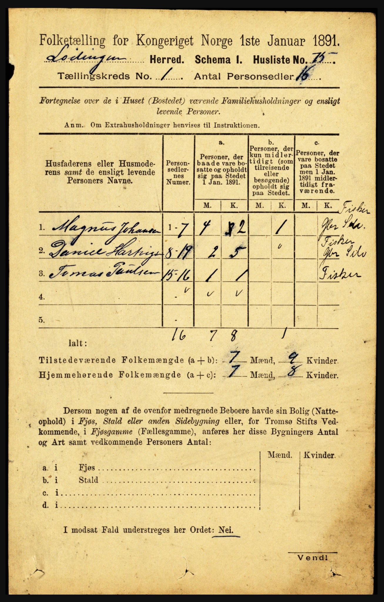 RA, Folketelling 1891 for 1851 Lødingen herred, 1891, s. 95