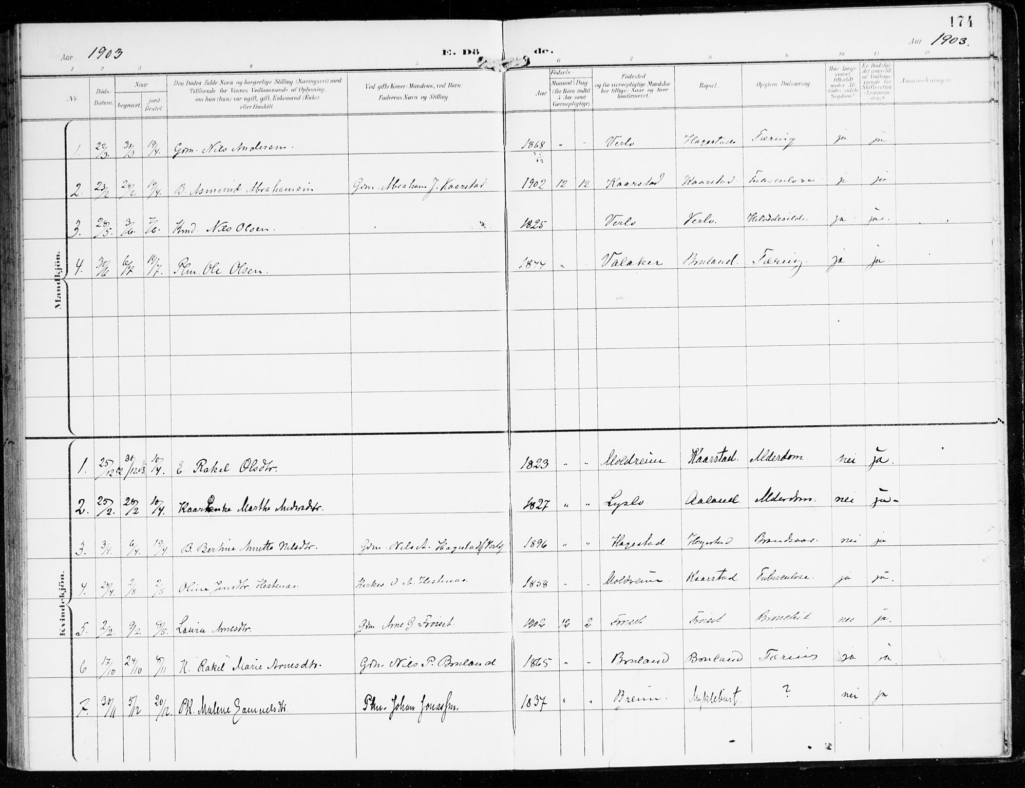 Innvik sokneprestembete, AV/SAB-A-80501: Ministerialbok nr. D 2, 1900-1921, s. 174