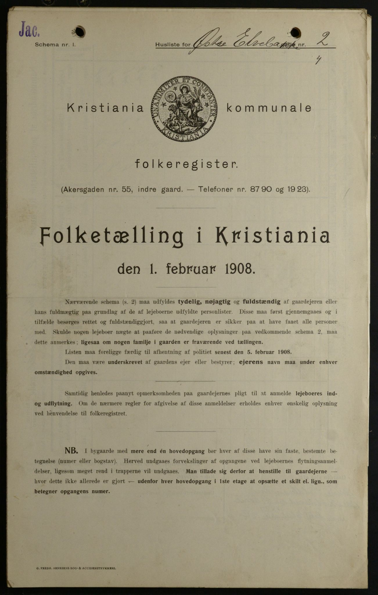 OBA, Kommunal folketelling 1.2.1908 for Kristiania kjøpstad, 1908, s. 116149