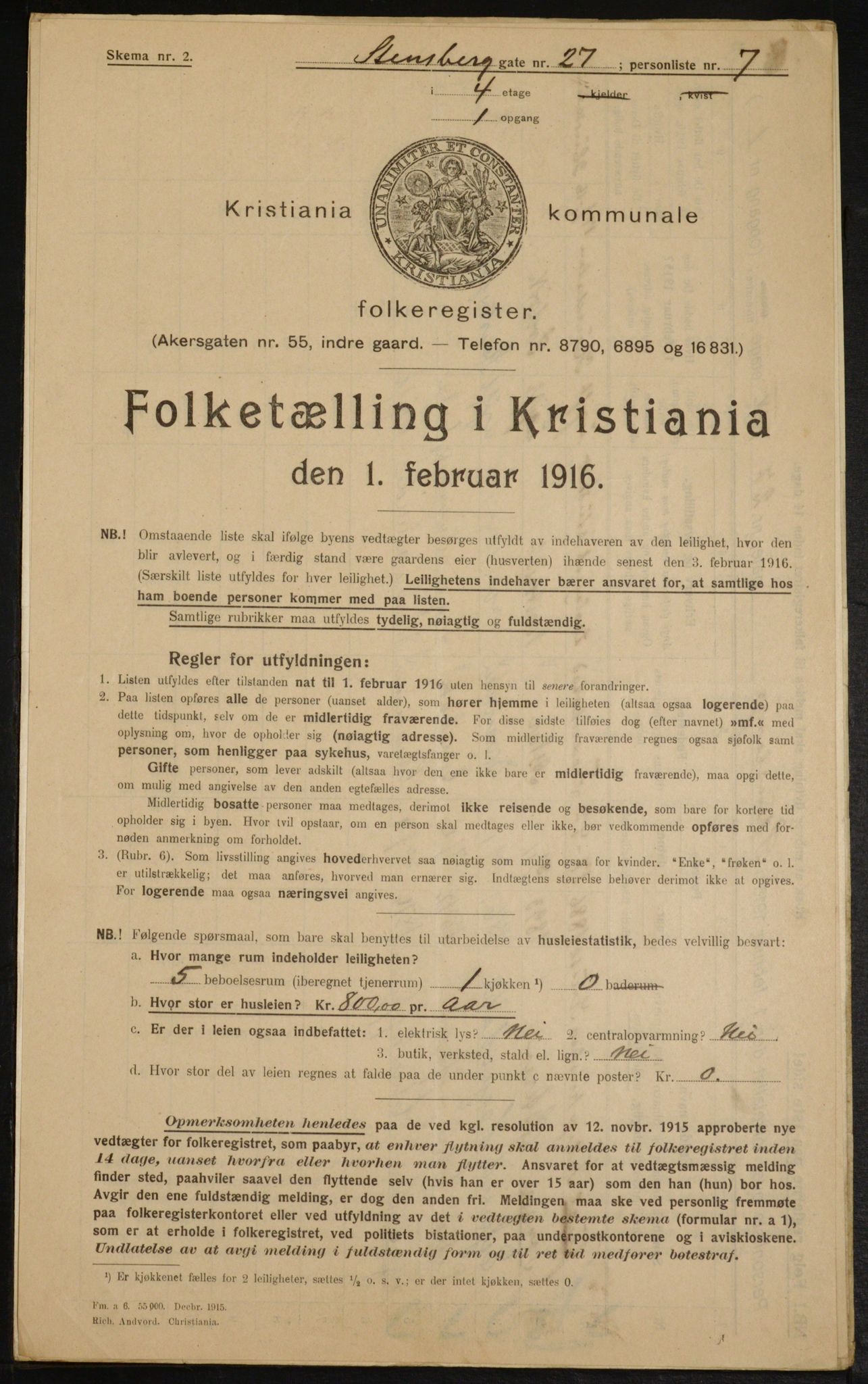 OBA, Kommunal folketelling 1.2.1916 for Kristiania, 1916, s. 104431