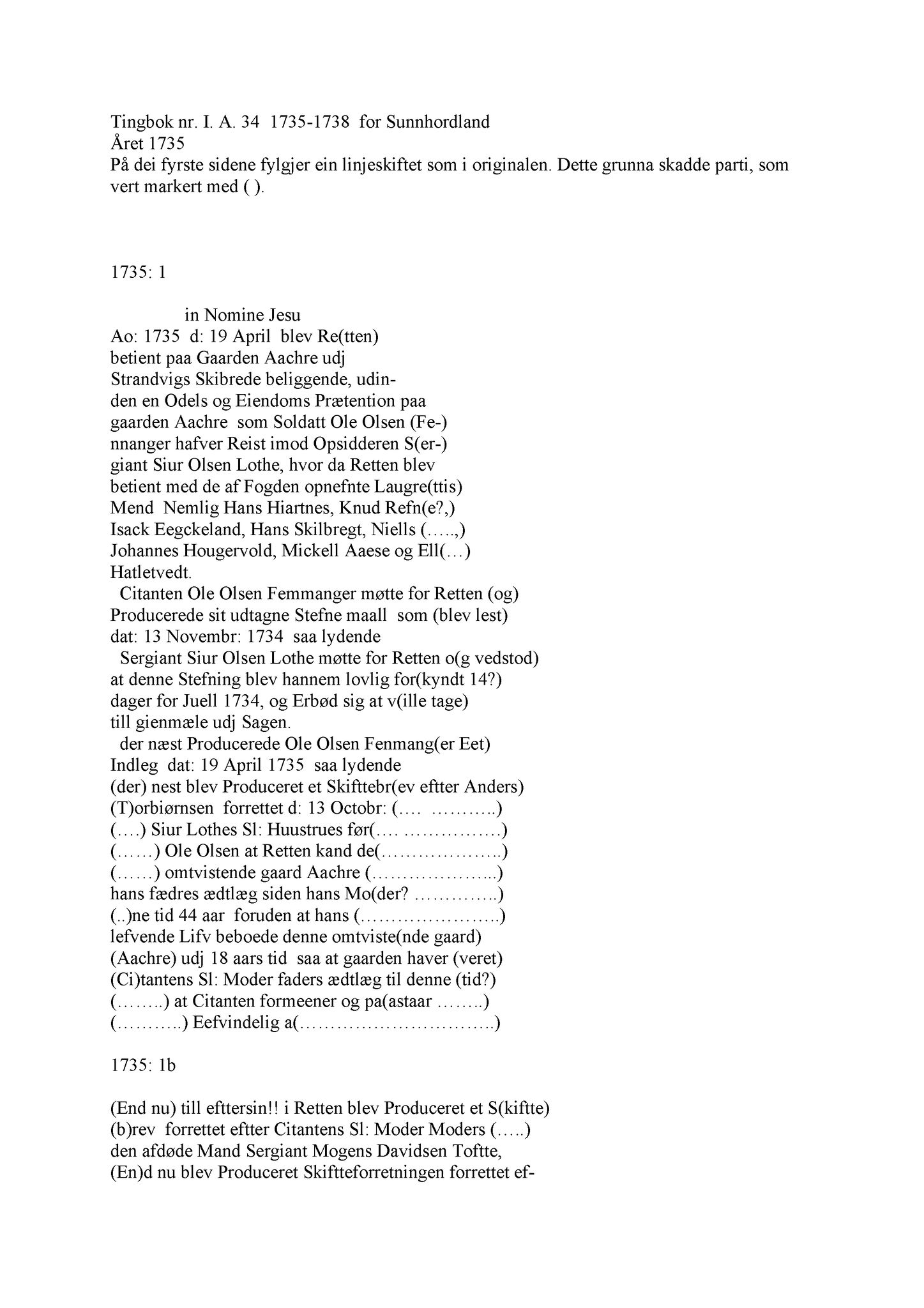 Samling av fulltekstavskrifter, SAB/FULLTEKST/A/12/0034: Sunnhordland sorenskriveri, tingbok nr. A 34, 1735-1738